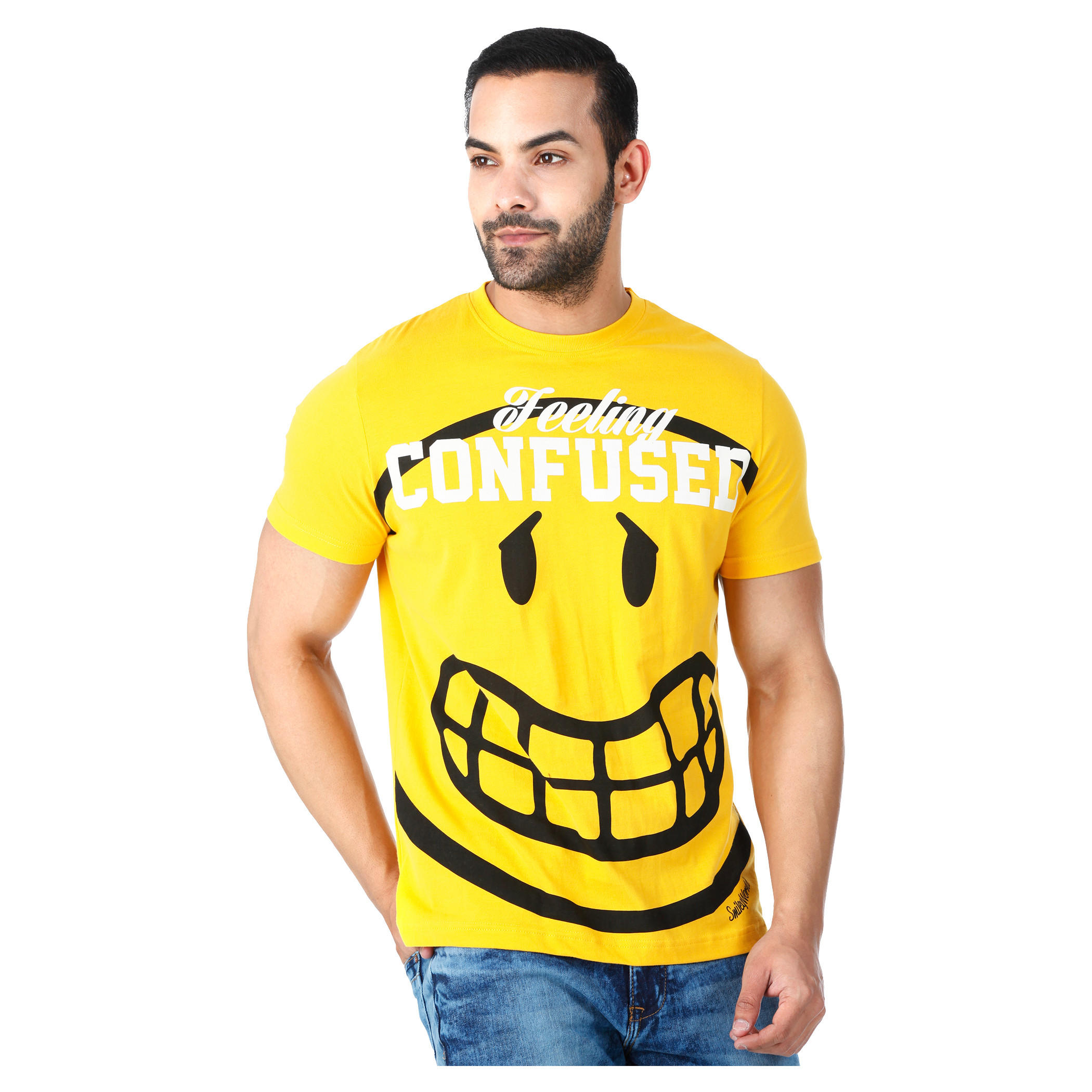 Smiley World Graphic Print Cotton T-Shirt with Short Sleeves in Regular Fit-men-clothing-tshirtsandpolos-tshirts-image-1