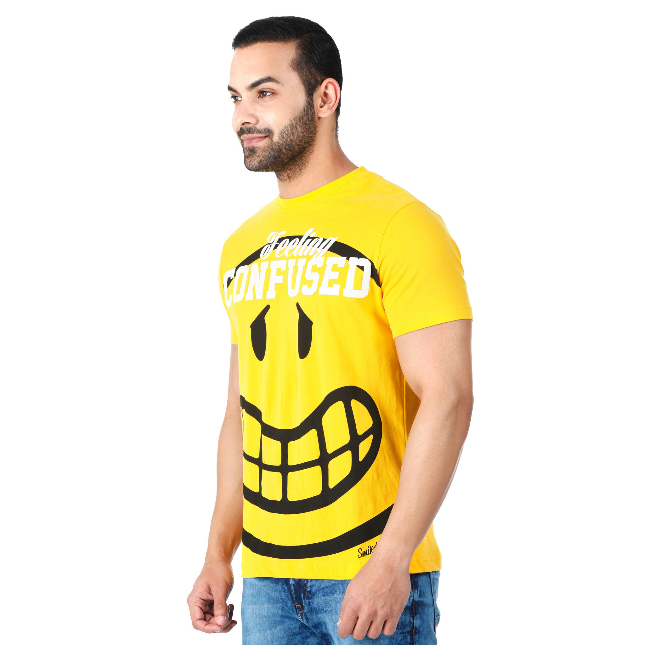 Smiley World Graphic Print Cotton T-Shirt with Short Sleeves in Regular Fit-men-clothing-tshirtsandpolos-tshirts-image-3
