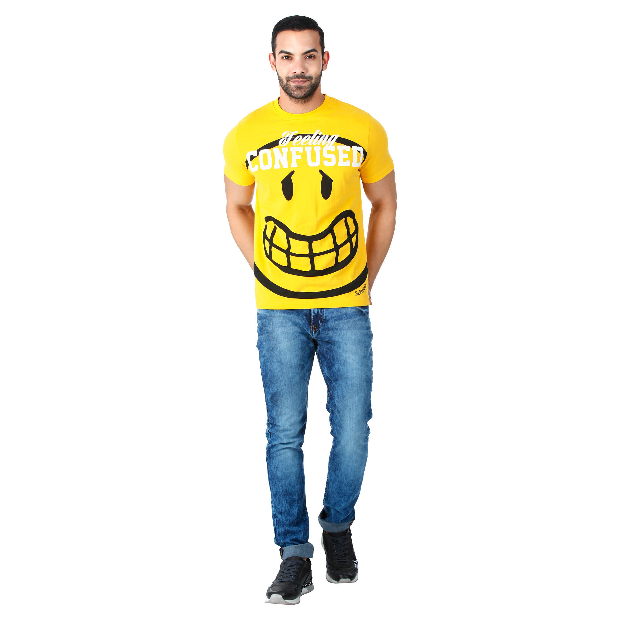 Smiley World Graphic Print Cotton T-Shirt with Short Sleeves in Regular Fit-men-clothing-tshirtsandpolos-tshirts-image-5