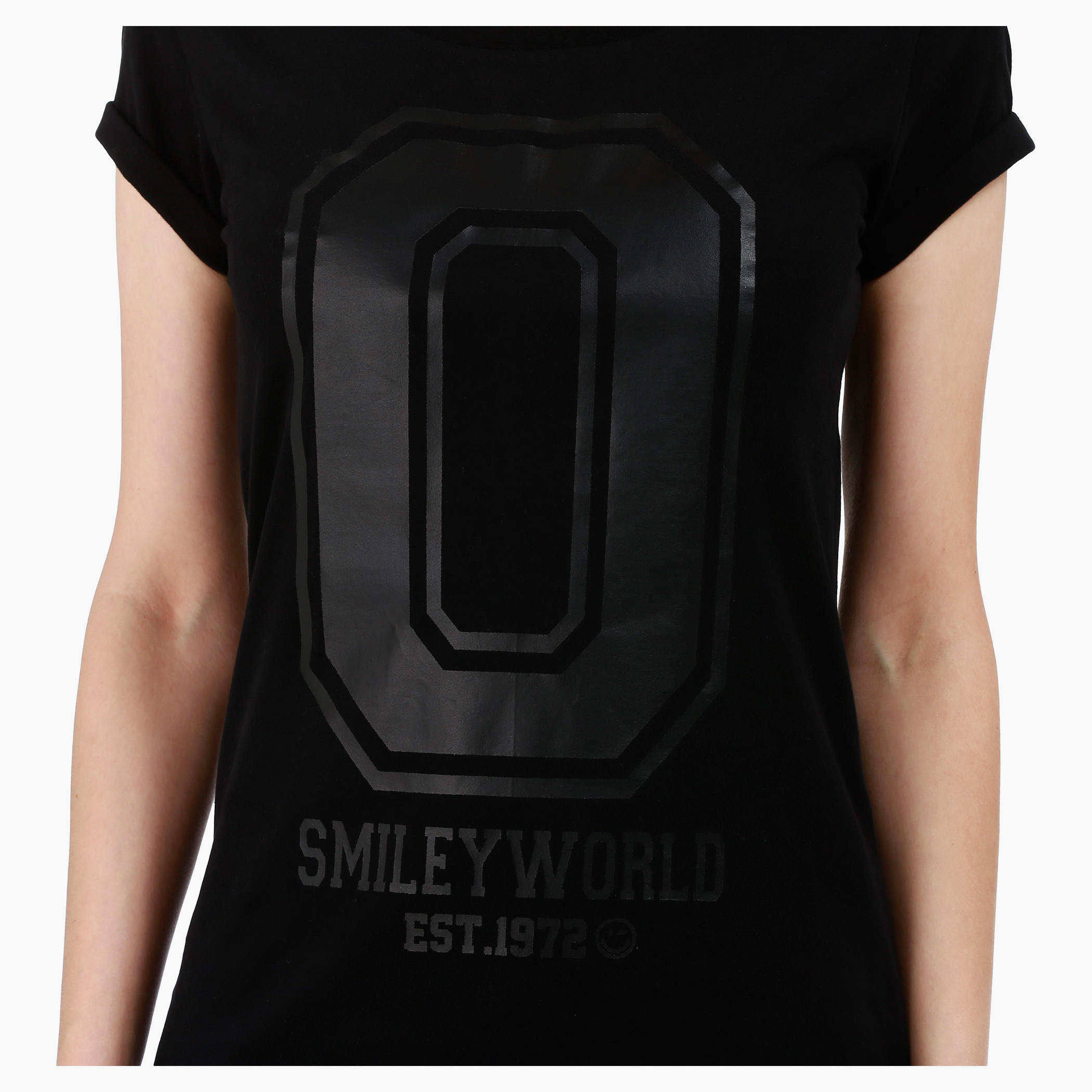 Smiley World Graphic Print Cotton T-Shirt with Short Sleeves-women-clothing-tshirts-image-4