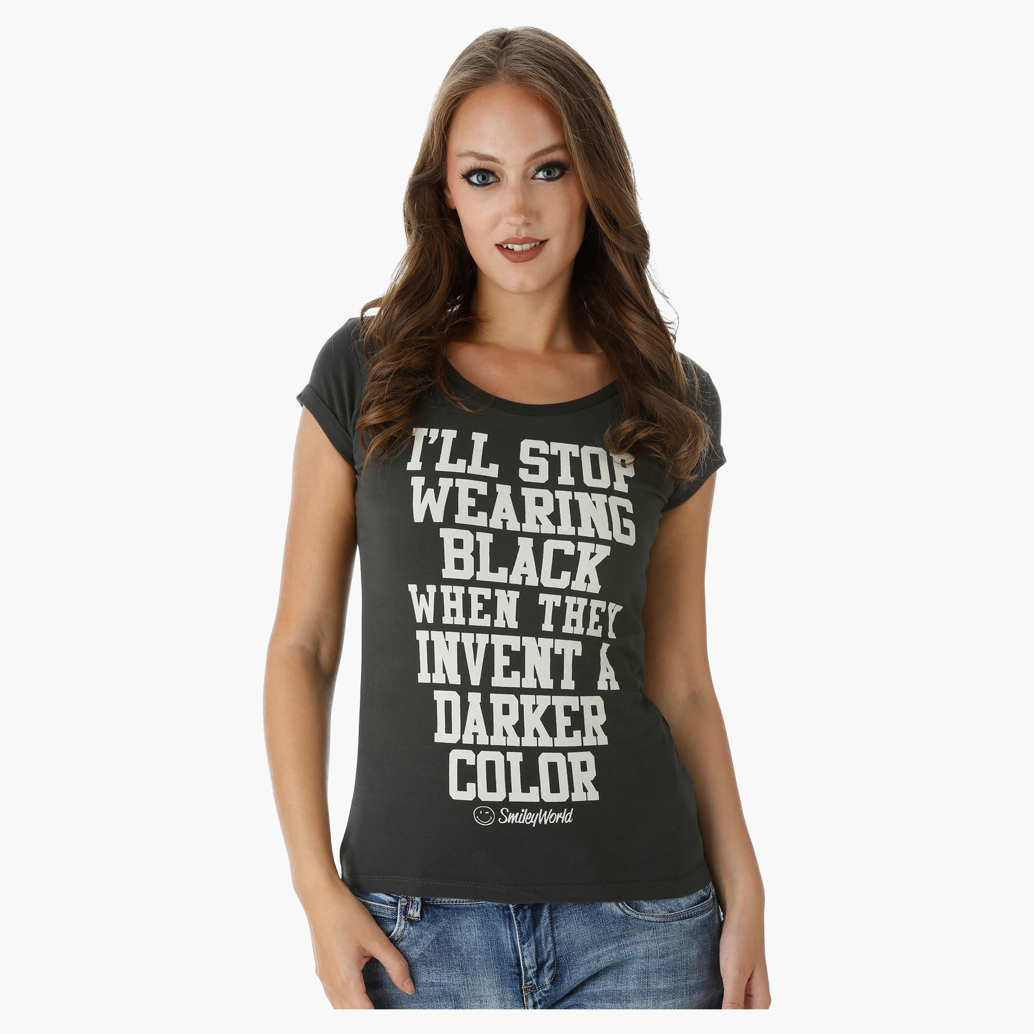 Smiley World Printed T-Shirt With Short Turn Up Sleeves-women-clothing-tshirts-image-1