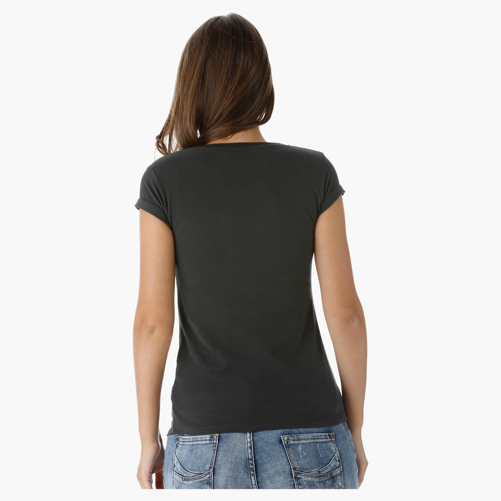 Smiley World Printed T-Shirt With Short Turn Up Sleeves-women-clothing-tshirts-image-2