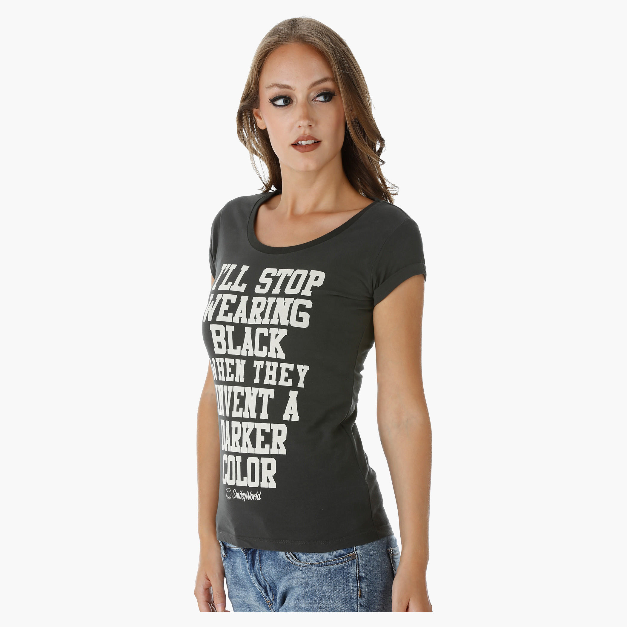 Smiley World Printed T-Shirt With Short Turn Up Sleeves-women-clothing-tshirts-image-3