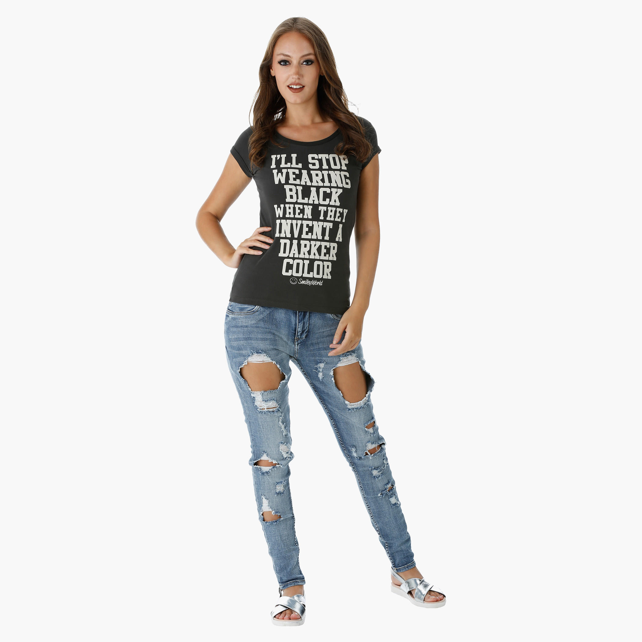 Smiley World Printed T-Shirt With Short Turn Up Sleeves-women-clothing-tshirts-image-5