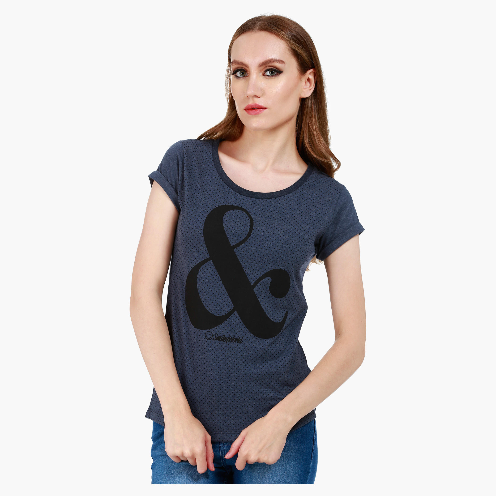 Smiley World Short-Sleeved T-Shirt with Polka Dot and Graphic Print in Regular Fit-women-clothing-tshirts-image-1