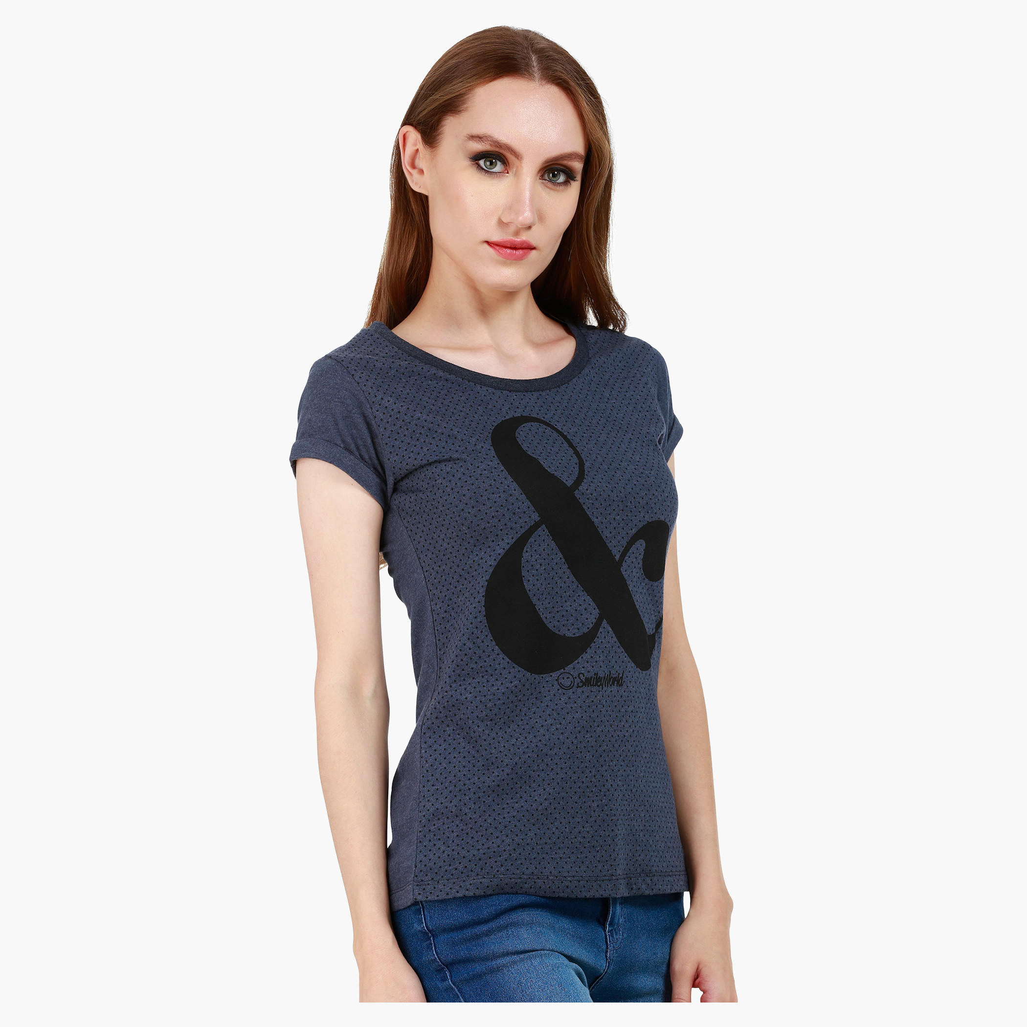 Smiley World Short-Sleeved T-Shirt with Polka Dot and Graphic Print in Regular Fit-women-clothing-tshirts-image-3