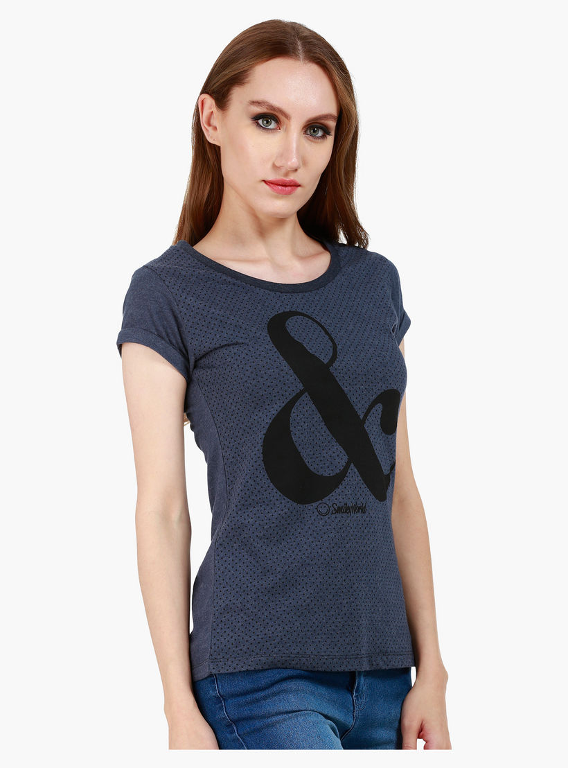 Smiley World Short-Sleeved T-Shirt with Polka Dot and Graphic Print in Regular Fit-women-clothing-tshirts-image-3