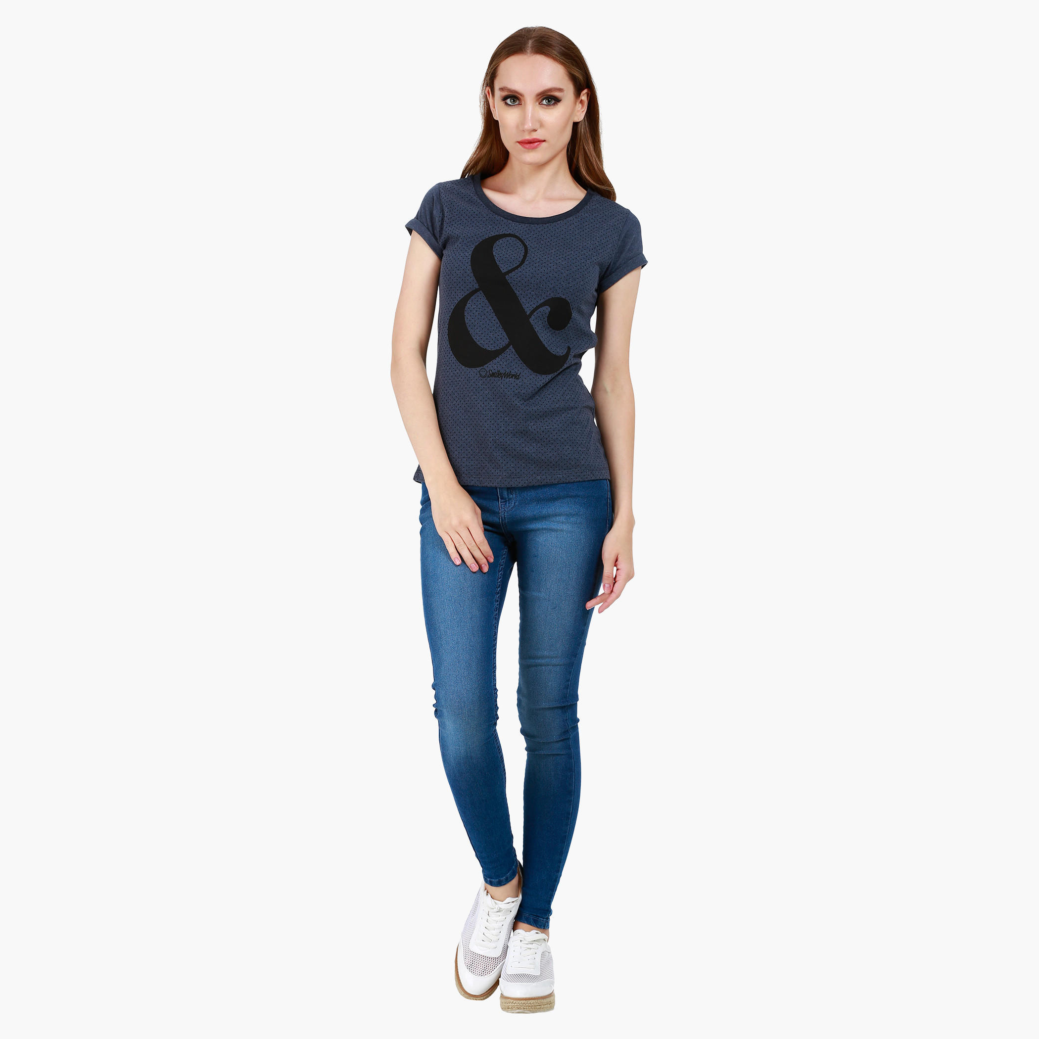 Smiley World Short-Sleeved T-Shirt with Polka Dot and Graphic Print in Regular Fit-women-clothing-tshirts-image-5