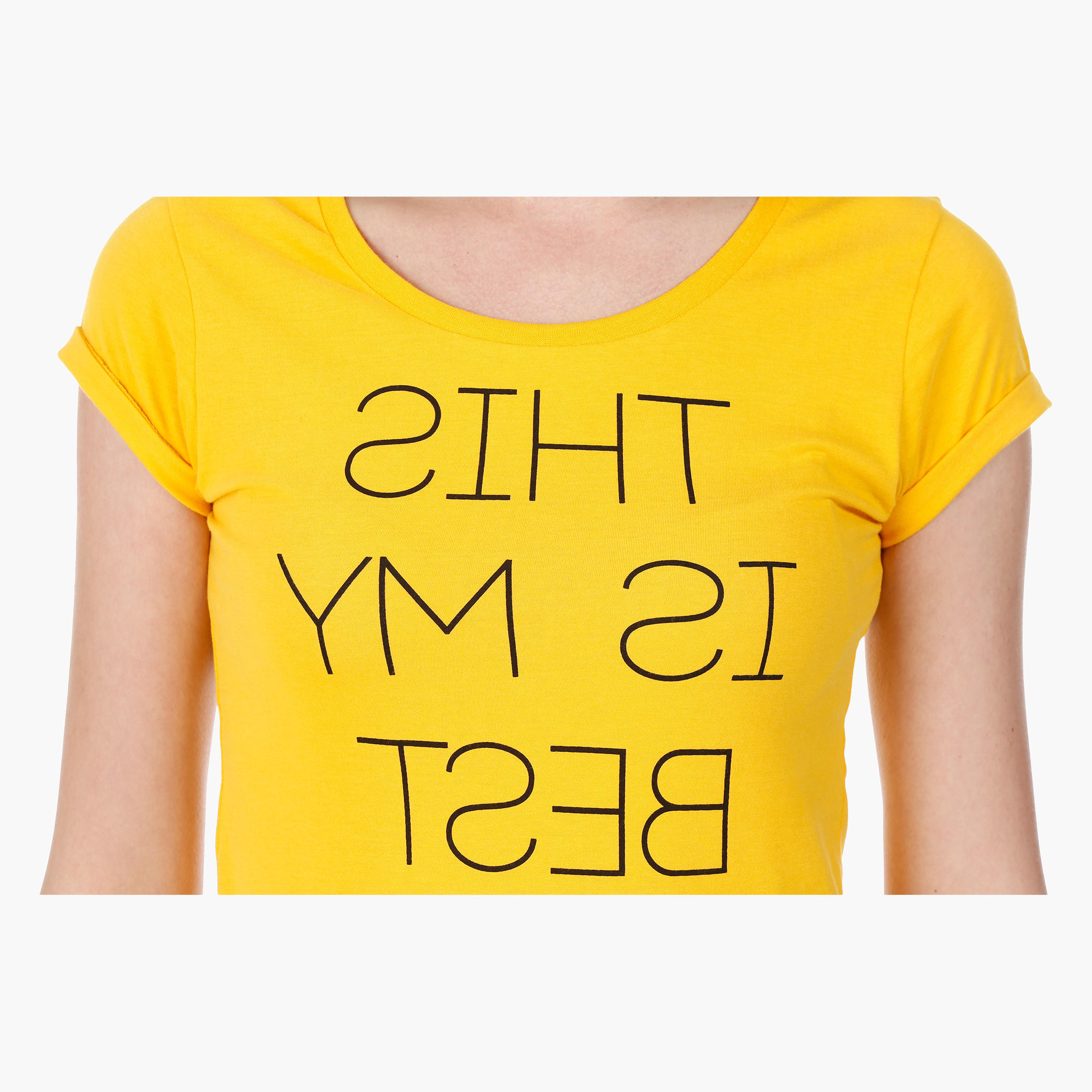 Smiley World Print T-Shirt with Short Sleeves in Regular Fit-women-clothing-tshirts-image-4