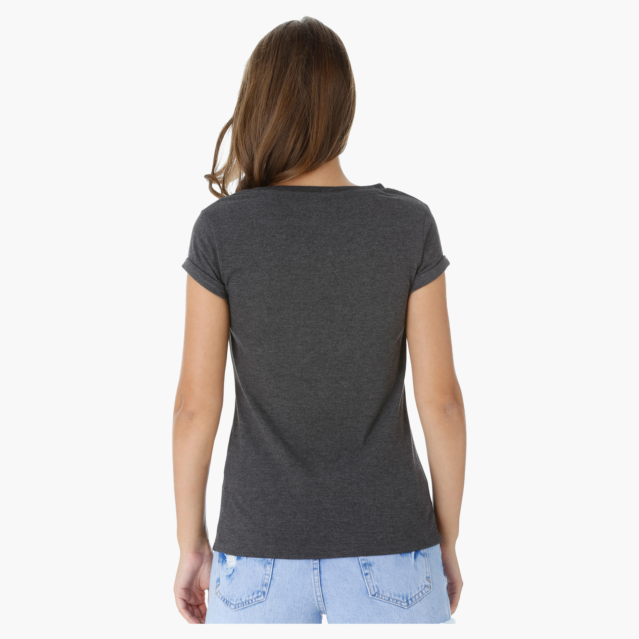 Smiley World Printed T-Shirt with Short Turn Up Sleeves-women-clothing-tshirts-image-2