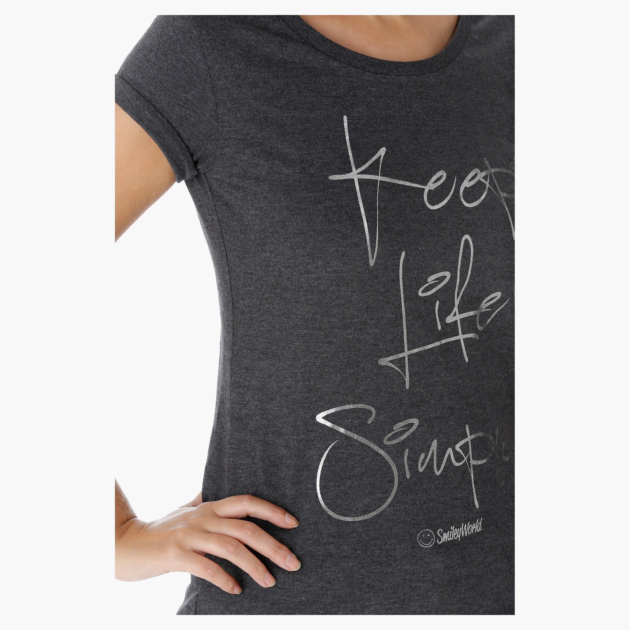 Smiley World Printed T-Shirt with Short Turn Up Sleeves-women-clothing-tshirts-image-4