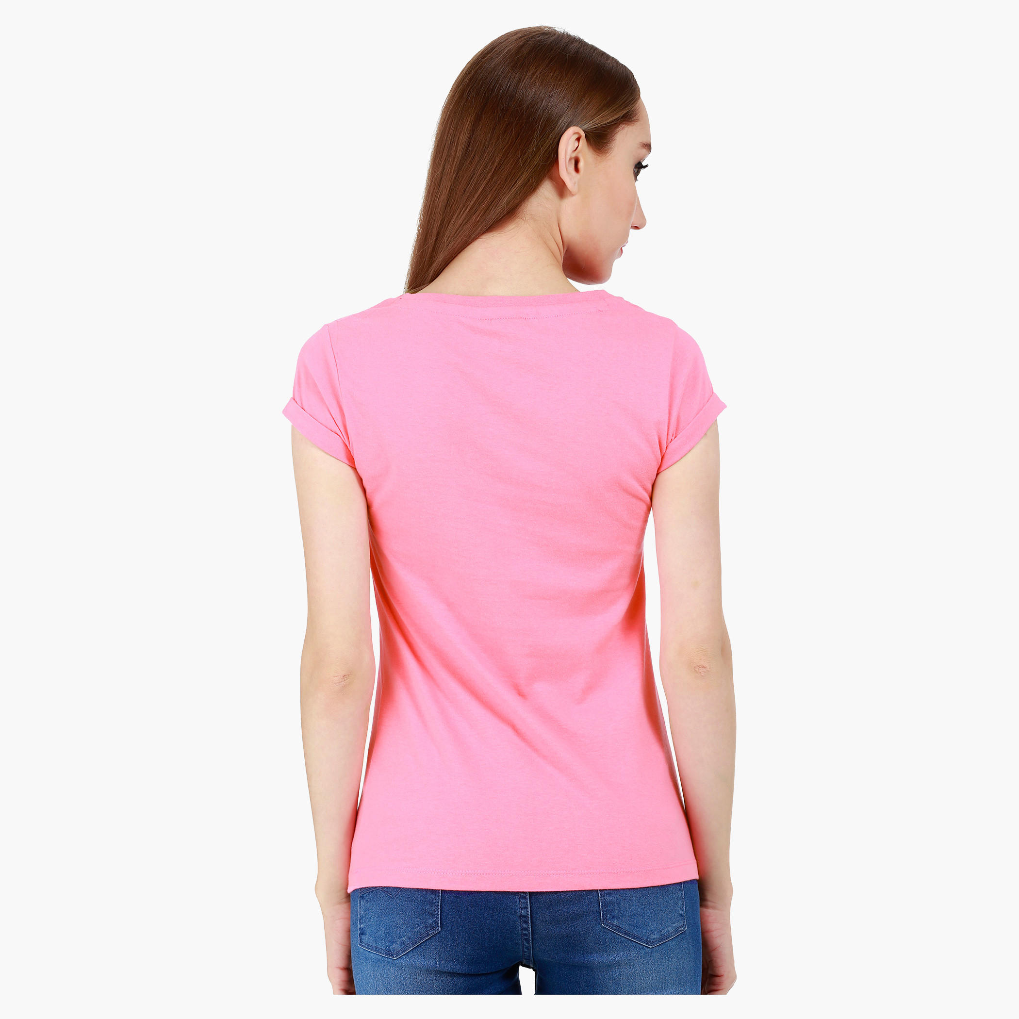 Smiley World Boat Neck Melange T-Shirt with Graphic Print and Short Sleeves in Regular Fit-women-clothing-tshirts-image-2
