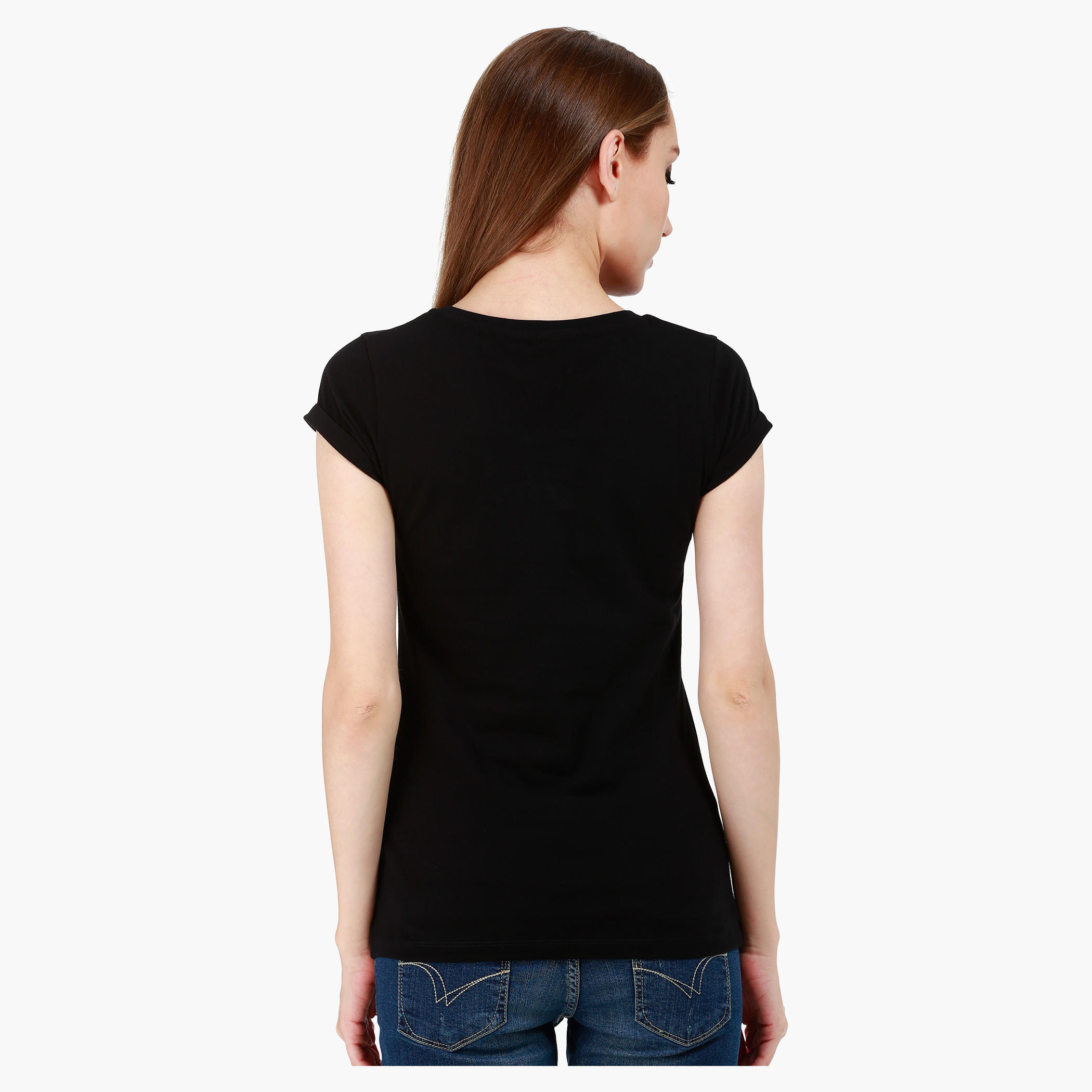 Smiley World Boat Neck Cotton T-Shirt with Graphic Print and Short Sleeves in Regular Fit-women-clothing-tshirts-image-2