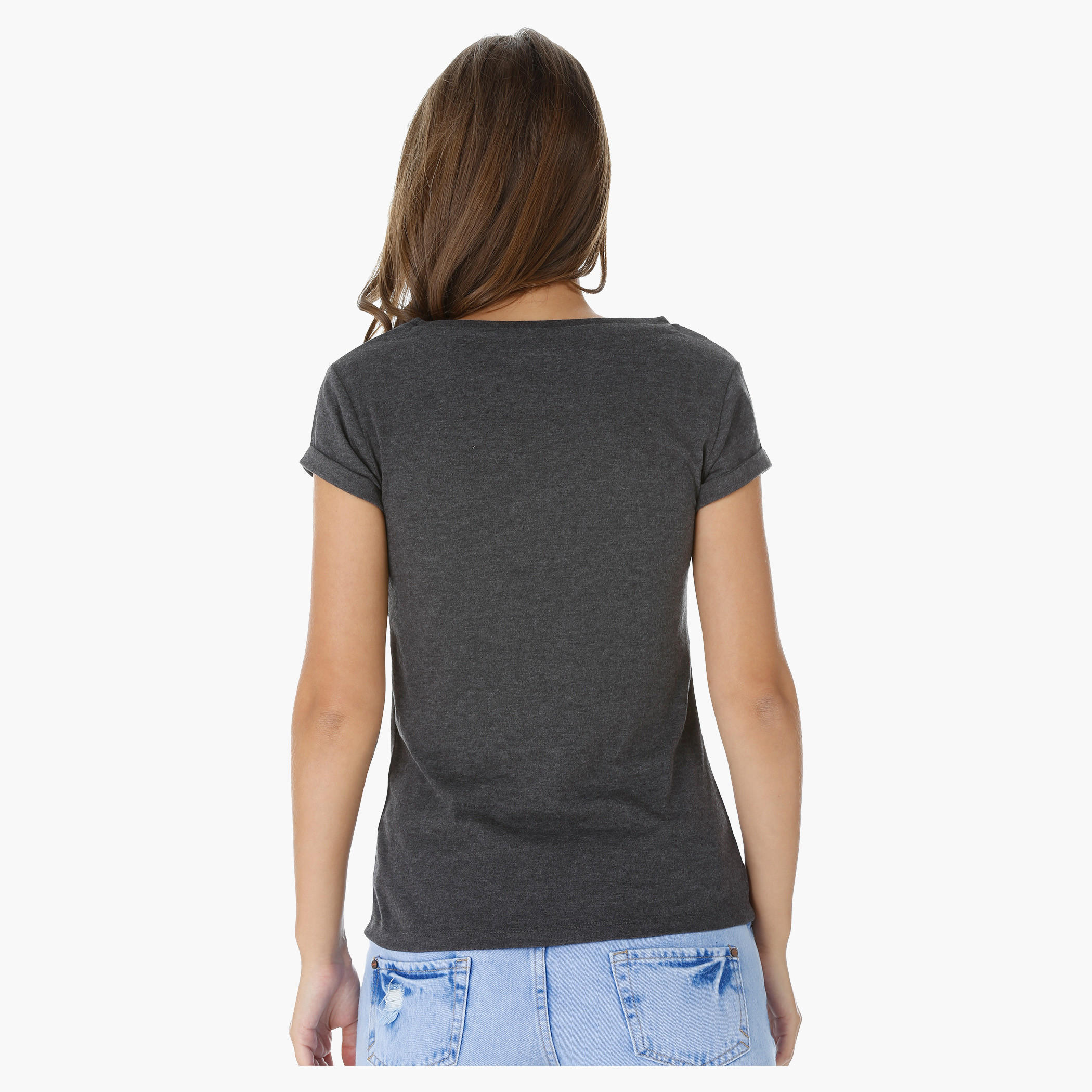 Smiley World Printed T-Shirt with Short Turn Up Sleeves-women-clothing-tshirts-image-2