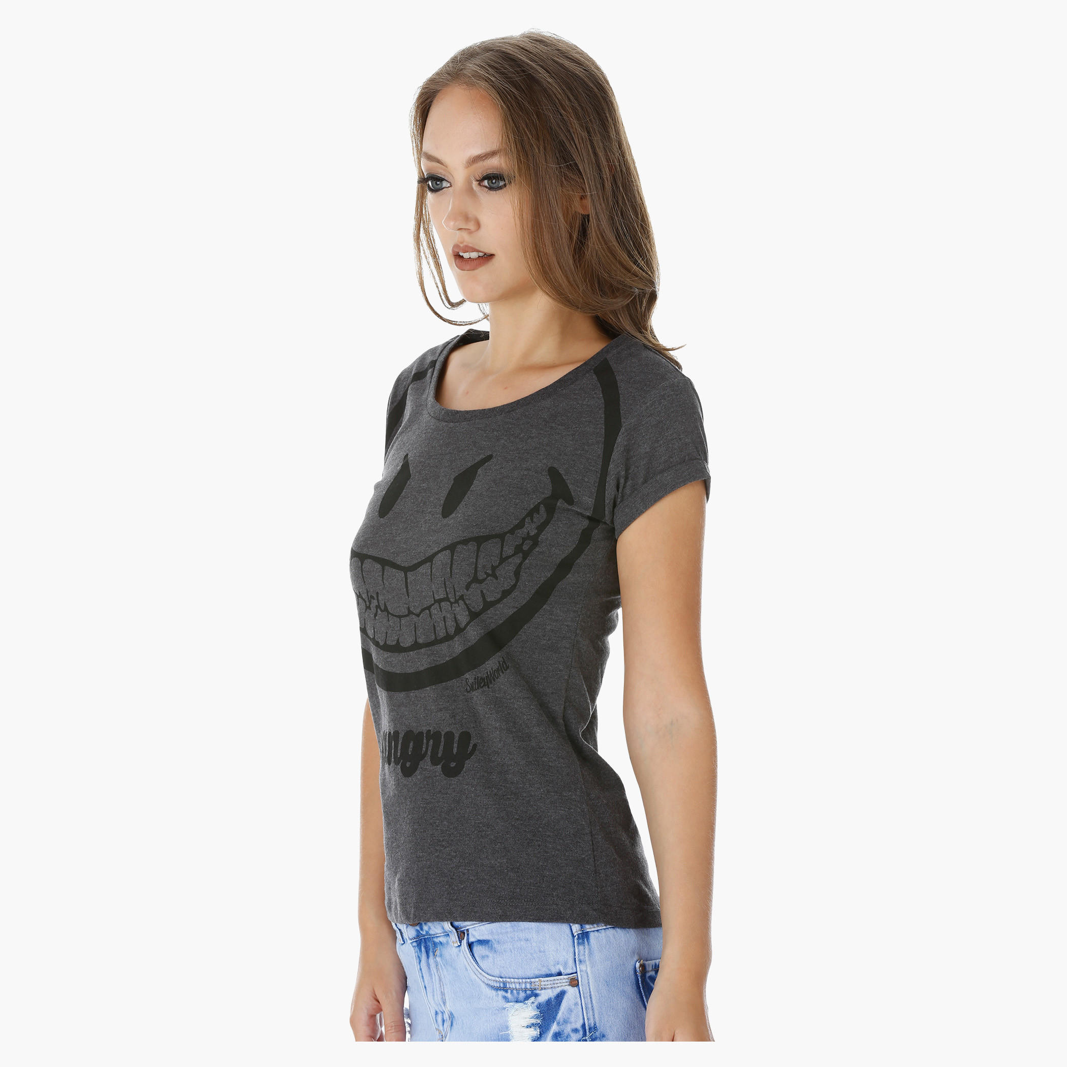 Smiley World Printed T-Shirt with Short Turn Up Sleeves-women-clothing-tshirts-image-3