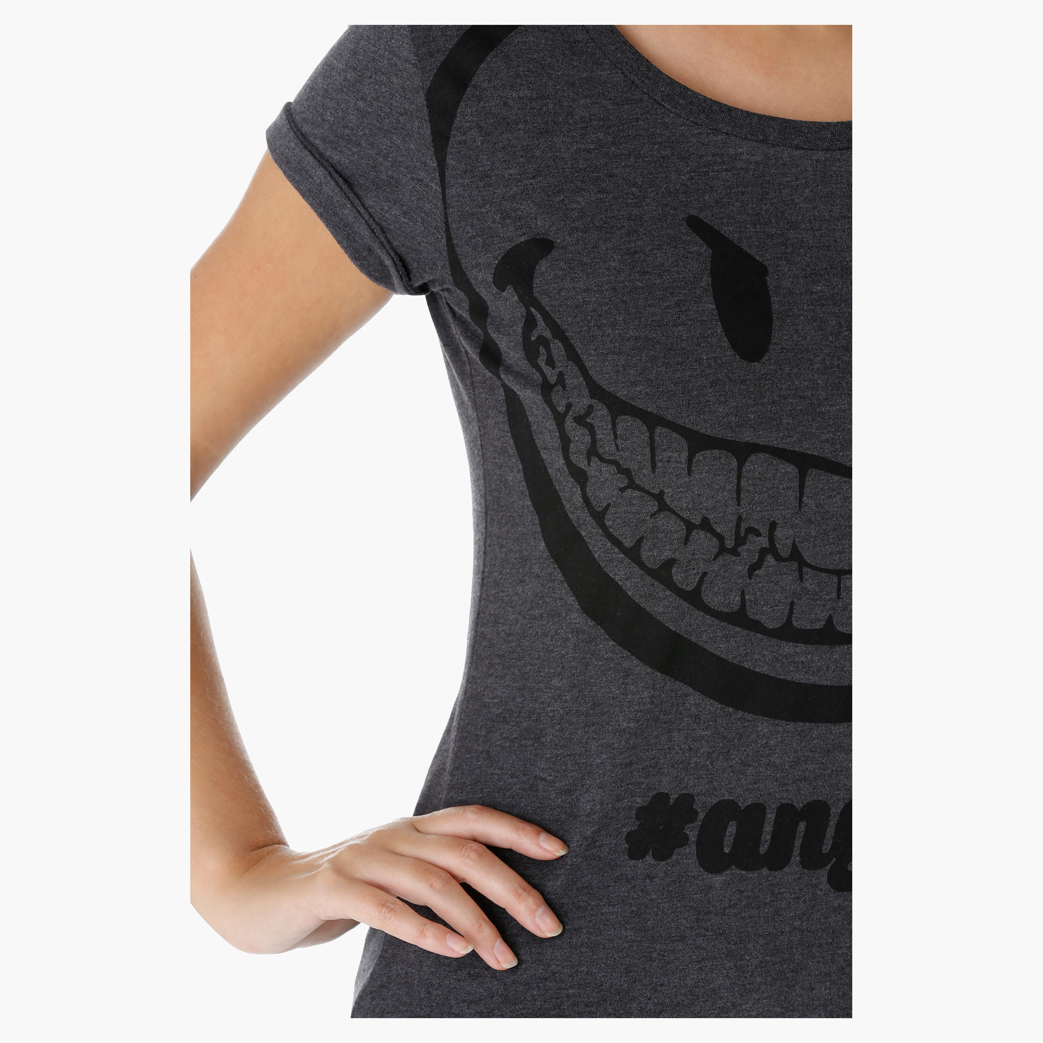 Smiley World Printed T-Shirt with Short Turn Up Sleeves-women-clothing-tshirts-image-4