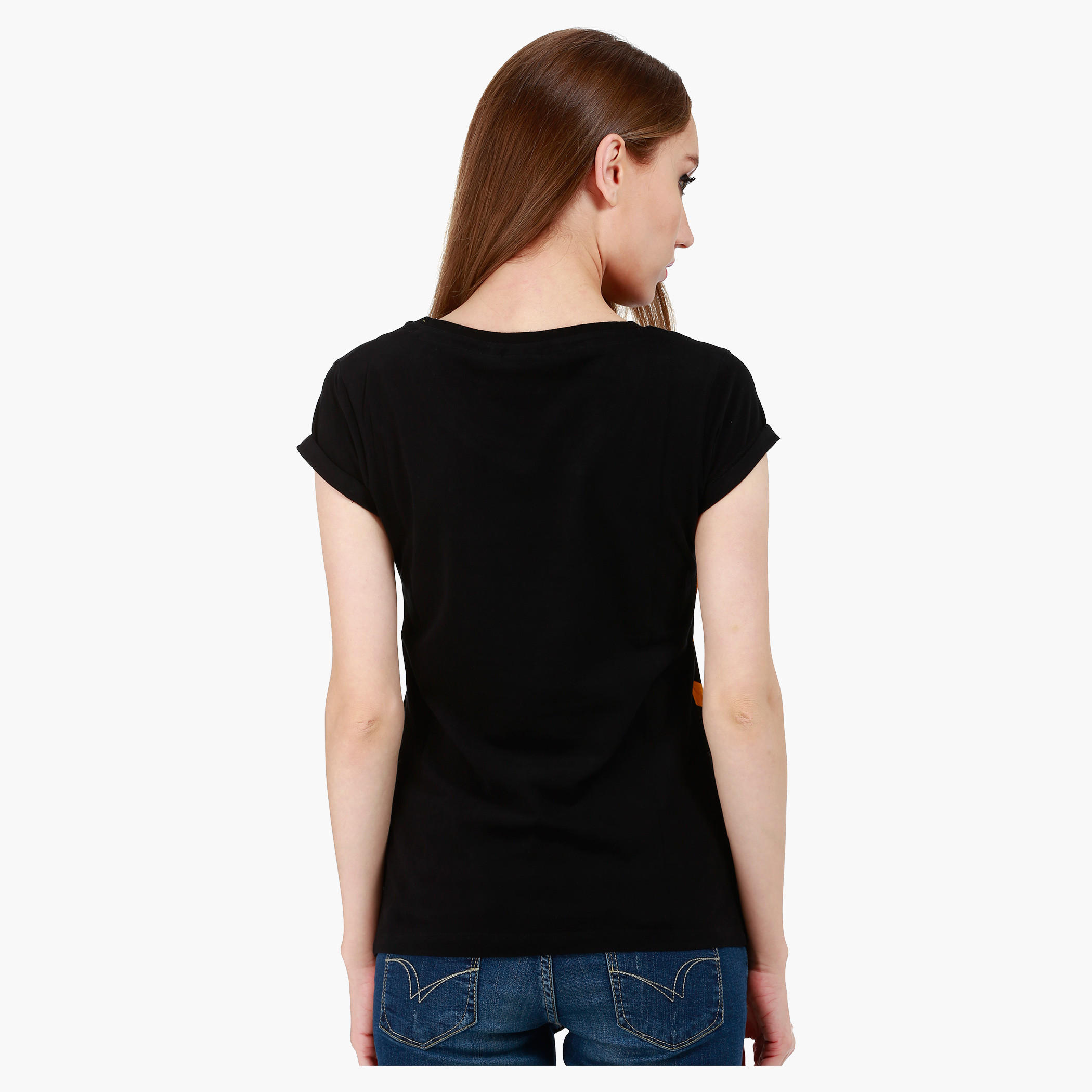 Smiley World Boat Neck Cotton T-Shirt with Graphic Print and Short Sleeves in Regular Fit-women-clothing-tshirts-image-2