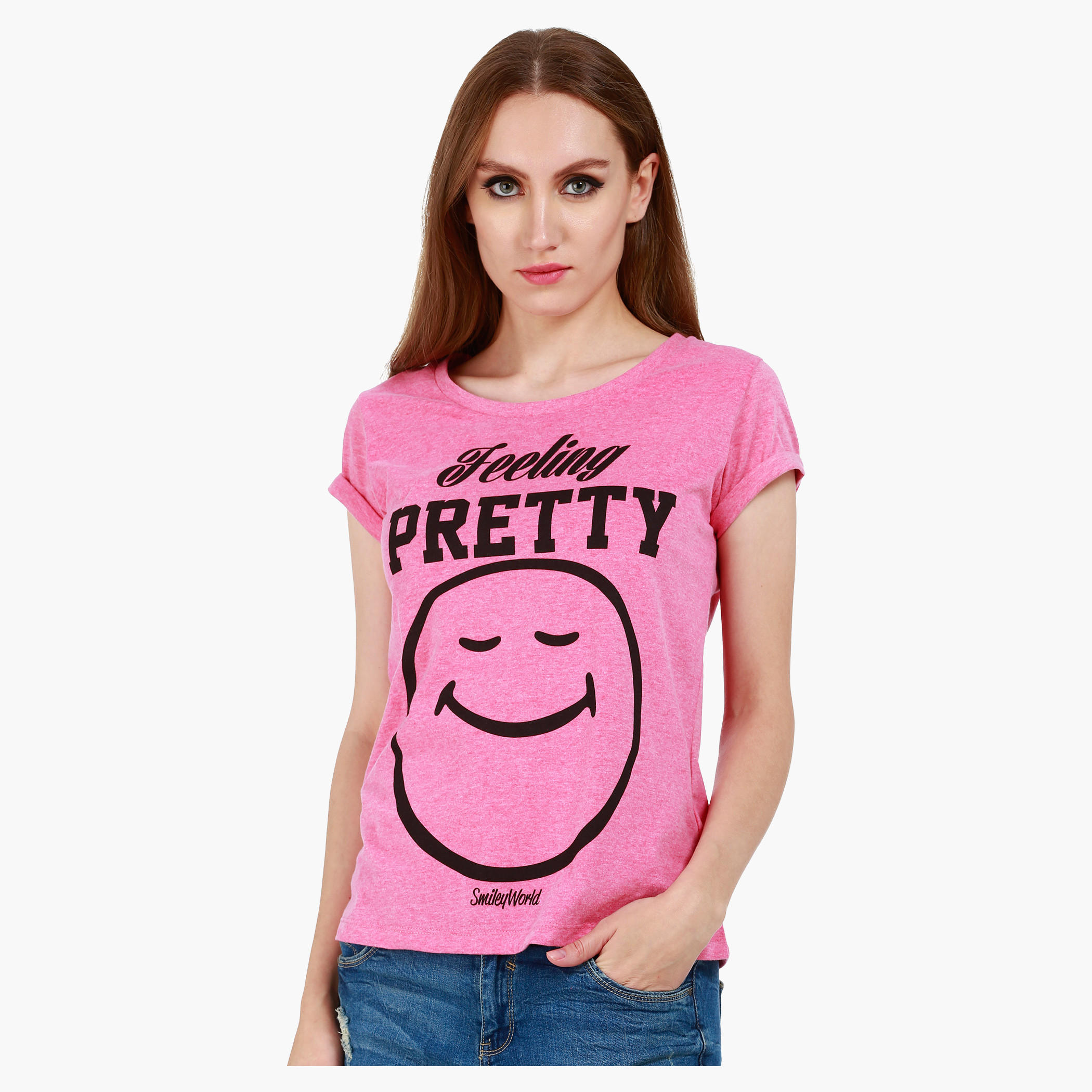 Smiley World Boat Neck T-Shirt with Graphic Print and Short Sleeves in Regular Fit-women-clothing-tshirts-image-1