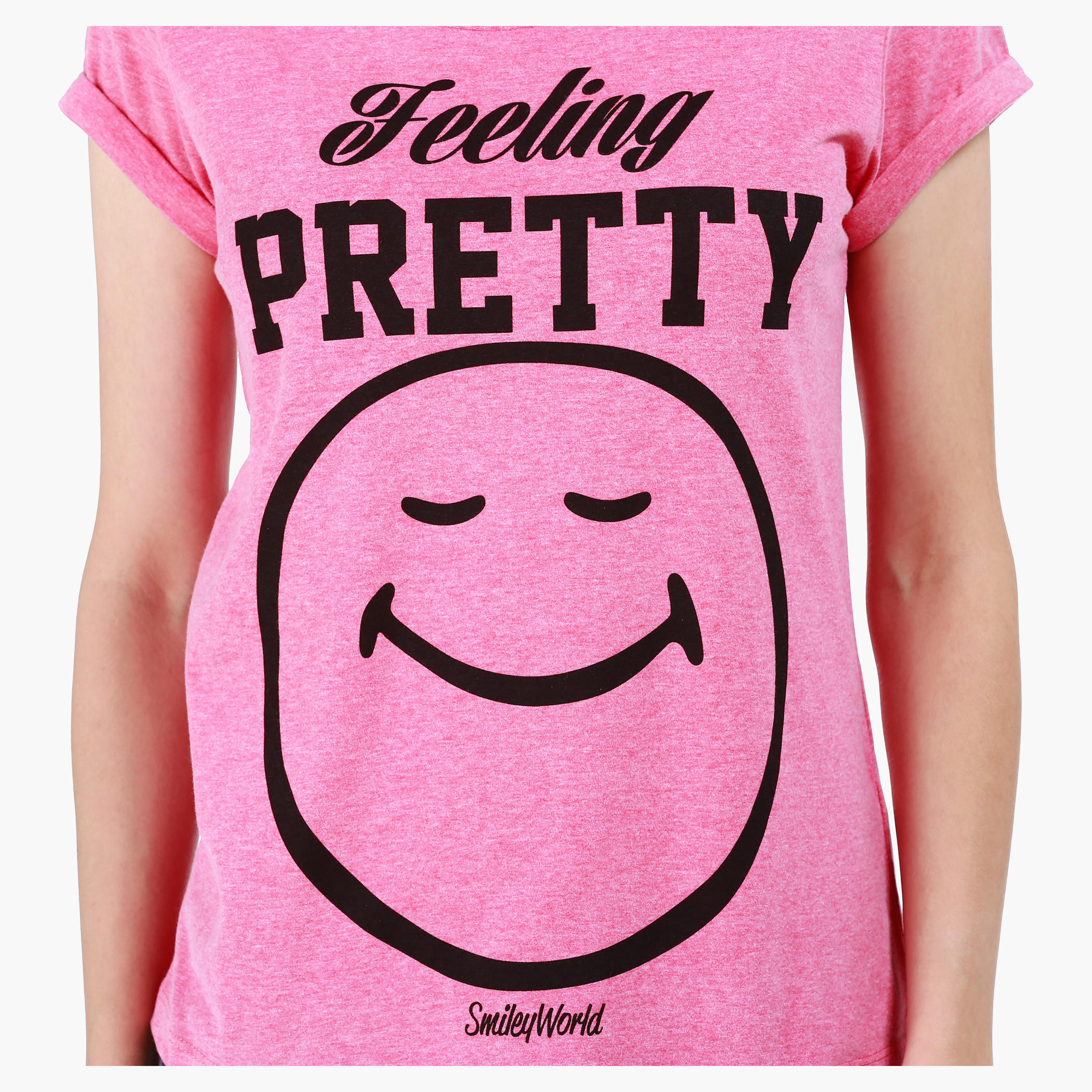 Smiley World Boat Neck T-Shirt with Graphic Print and Short Sleeves in Regular Fit-women-clothing-tshirts-image-4