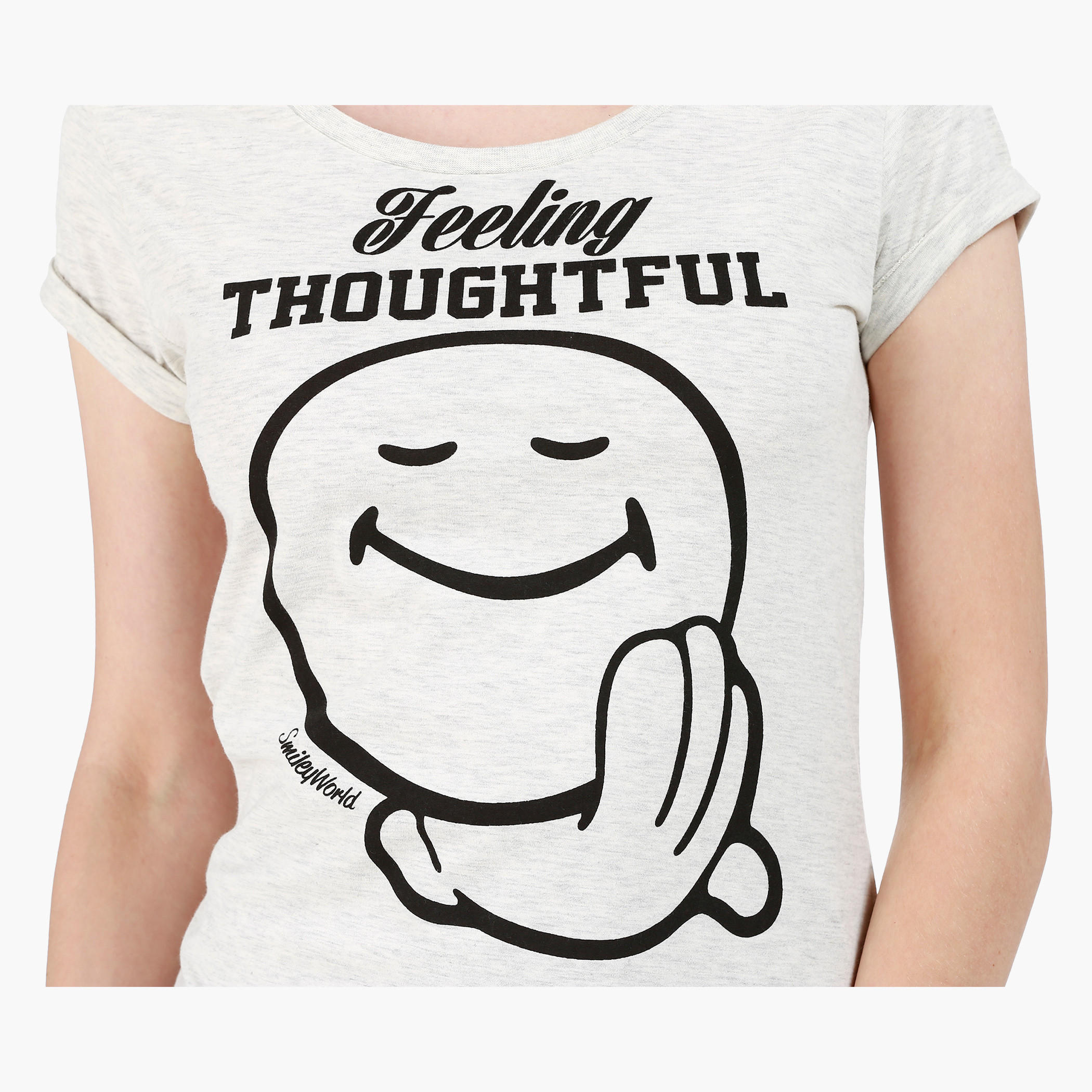 Smiley World Boat Neck Cotton T-Shirt with Graphic Print and Short Sleeves in Regular Fit-women-clothing-tshirts-image-4