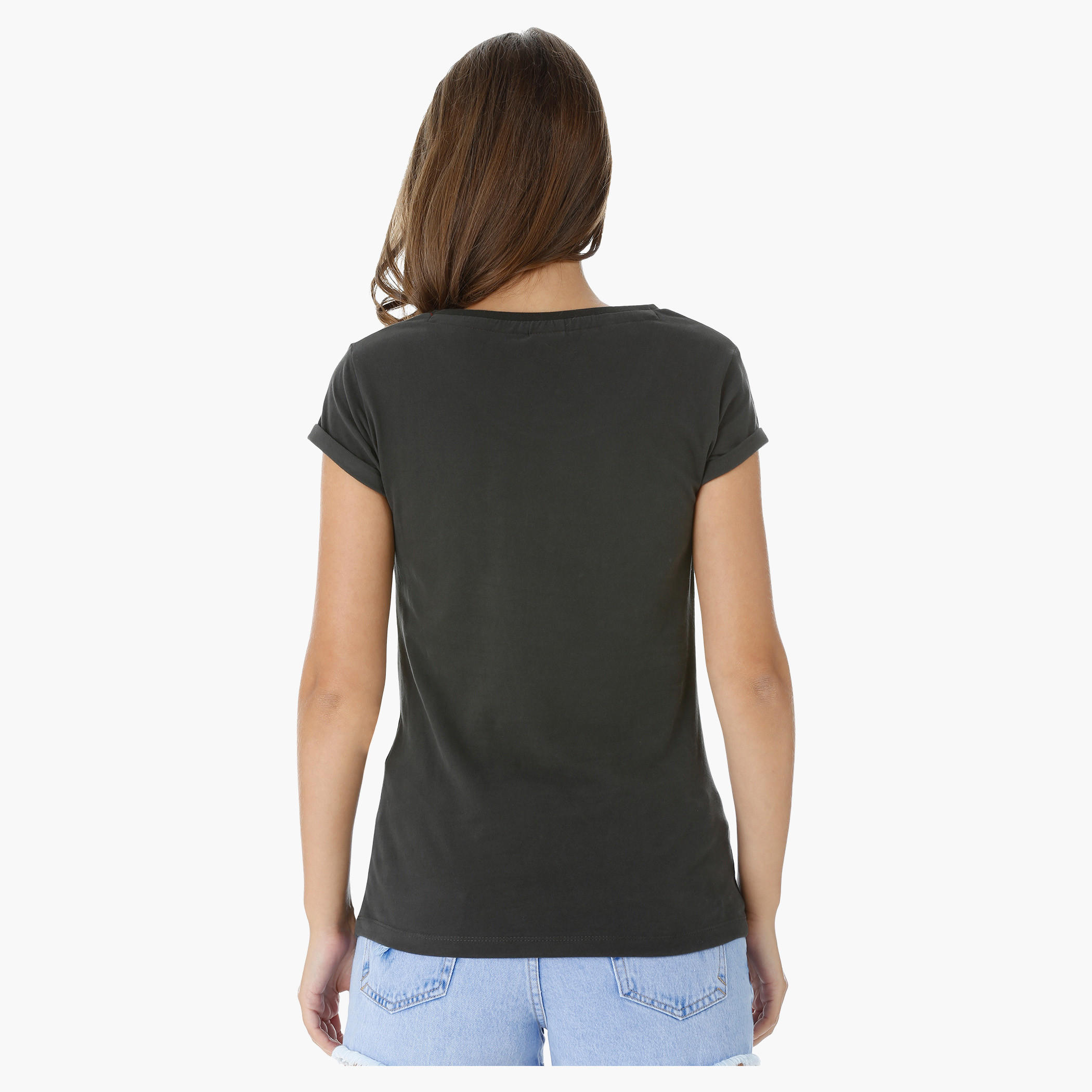 Smiley World Printed T-Shirt with Short Turn Up Sleeves-women-clothing-tshirts-image-2