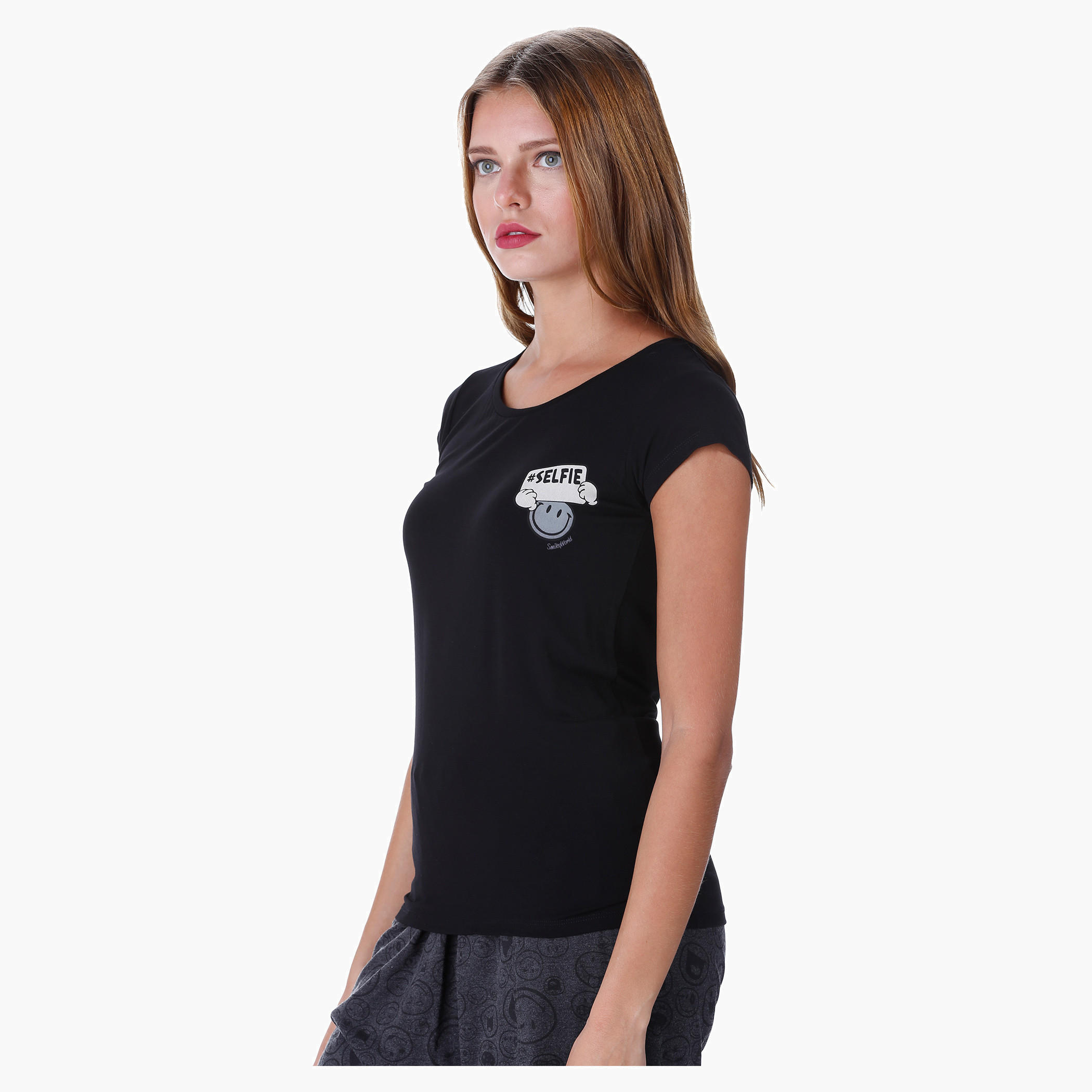 Smiley World Graphic Print T-shirt-women-clothing-tshirts-image-3