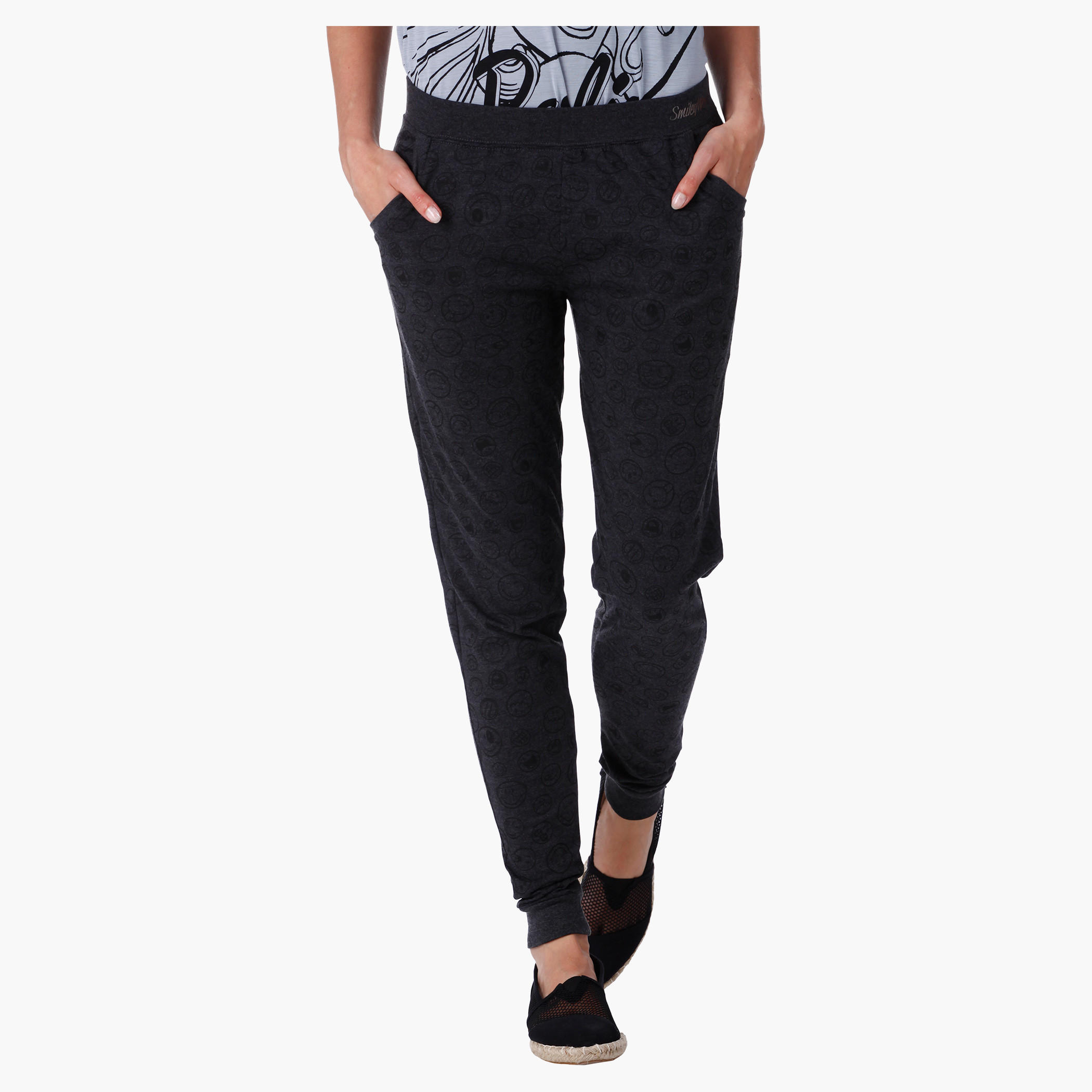 Smiley World Cotton Printed Jog Pants in Regular Fit-women-clothing-bottoms-trousers-image-1