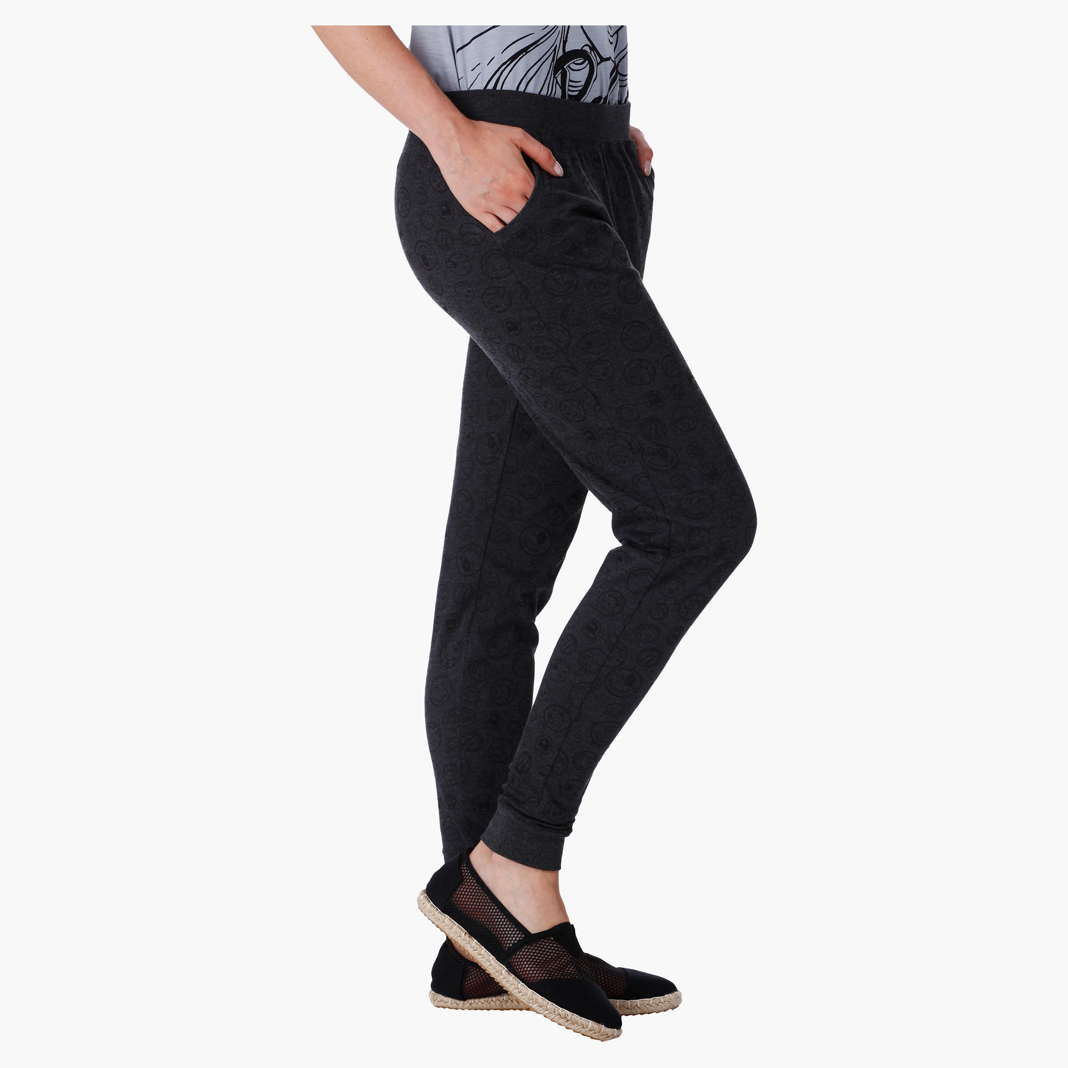 Smiley World Cotton Printed Jog Pants in Regular Fit-women-clothing-bottoms-trousers-image-3