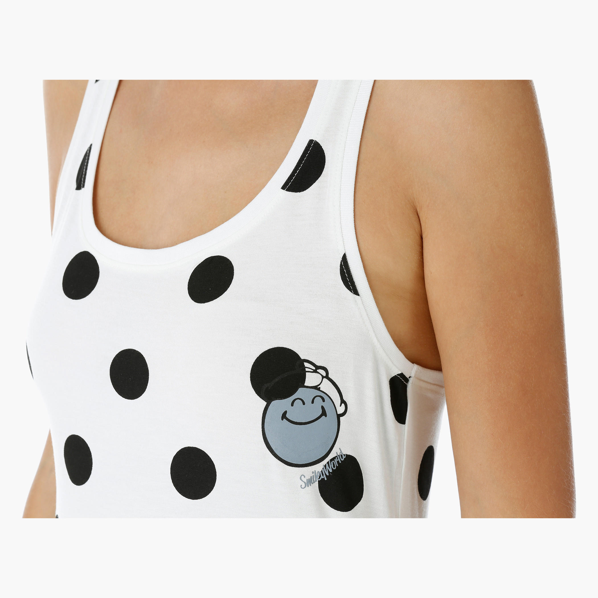 Smiley World Polka Dots Sleeveless Cotton T-Shirt-women-clothing-tshirts-image-4