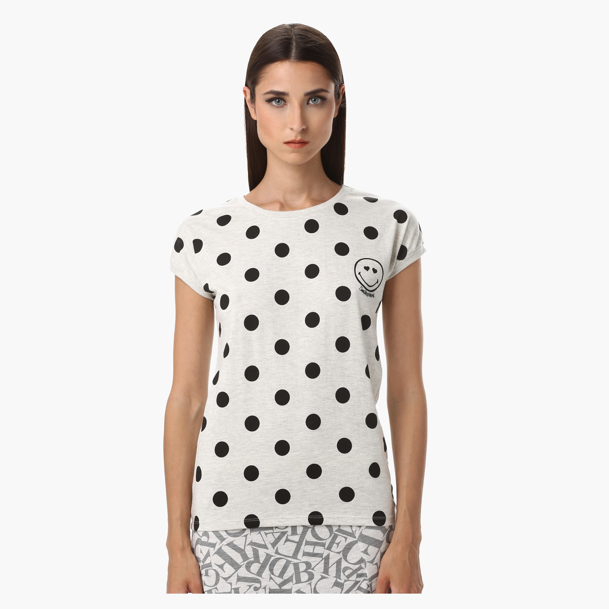 Smiley World Melange Polka Print T-Shirt with Short Sleeves-women-clothing-tshirts-image-1