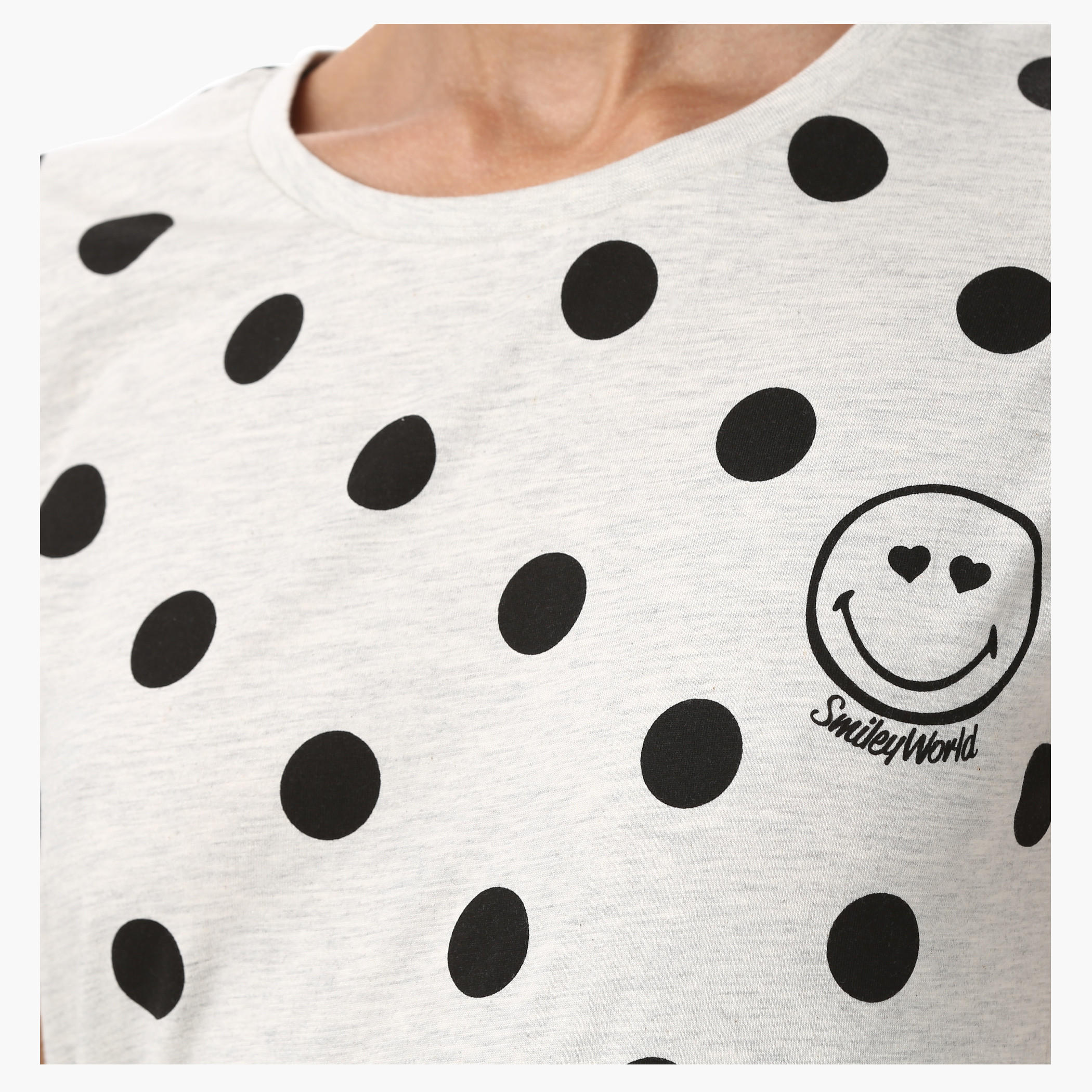 Smiley World Melange Polka Print T-Shirt with Short Sleeves-women-clothing-tshirts-image-4