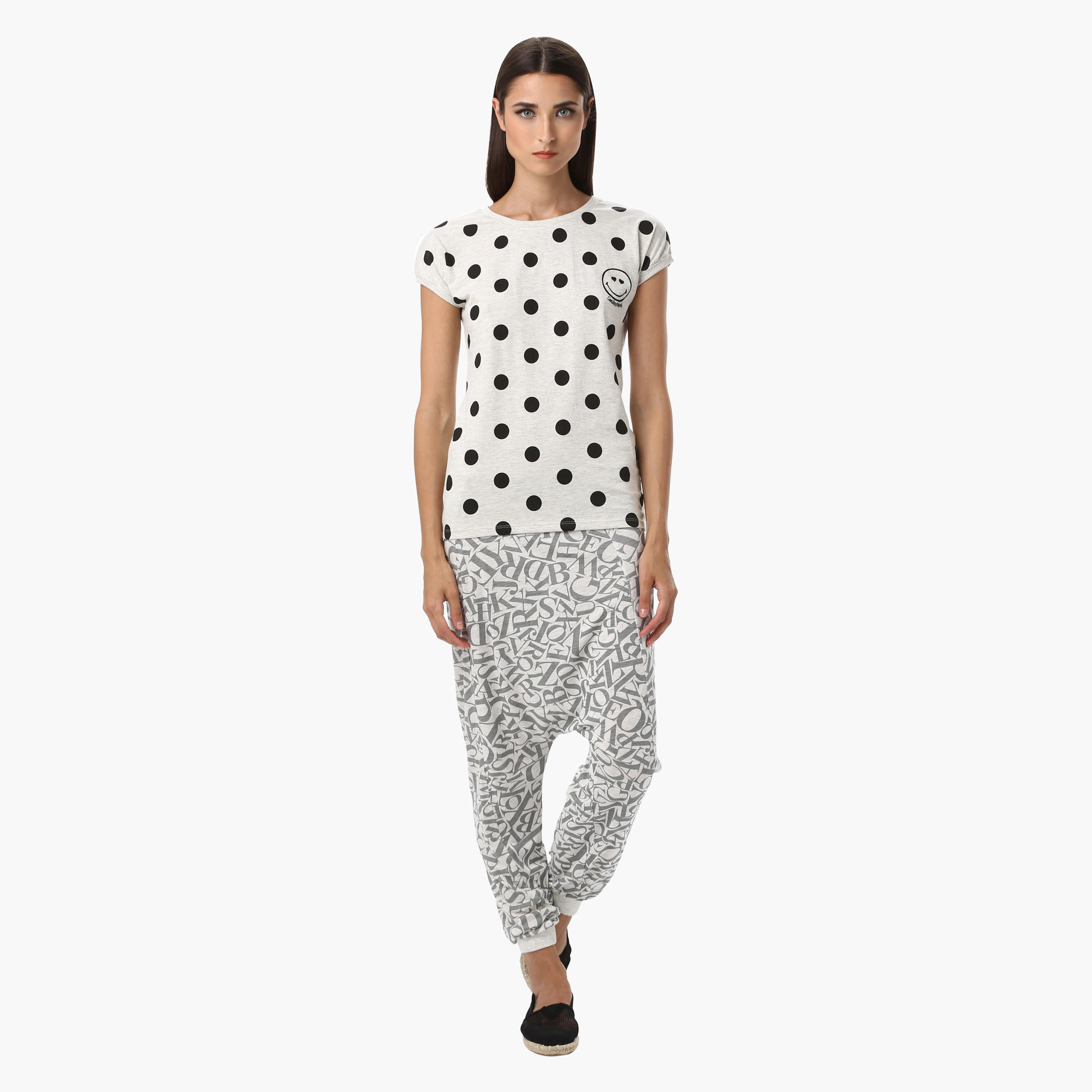 Smiley World Melange Polka Print T-Shirt with Short Sleeves-women-clothing-tshirts-image-5