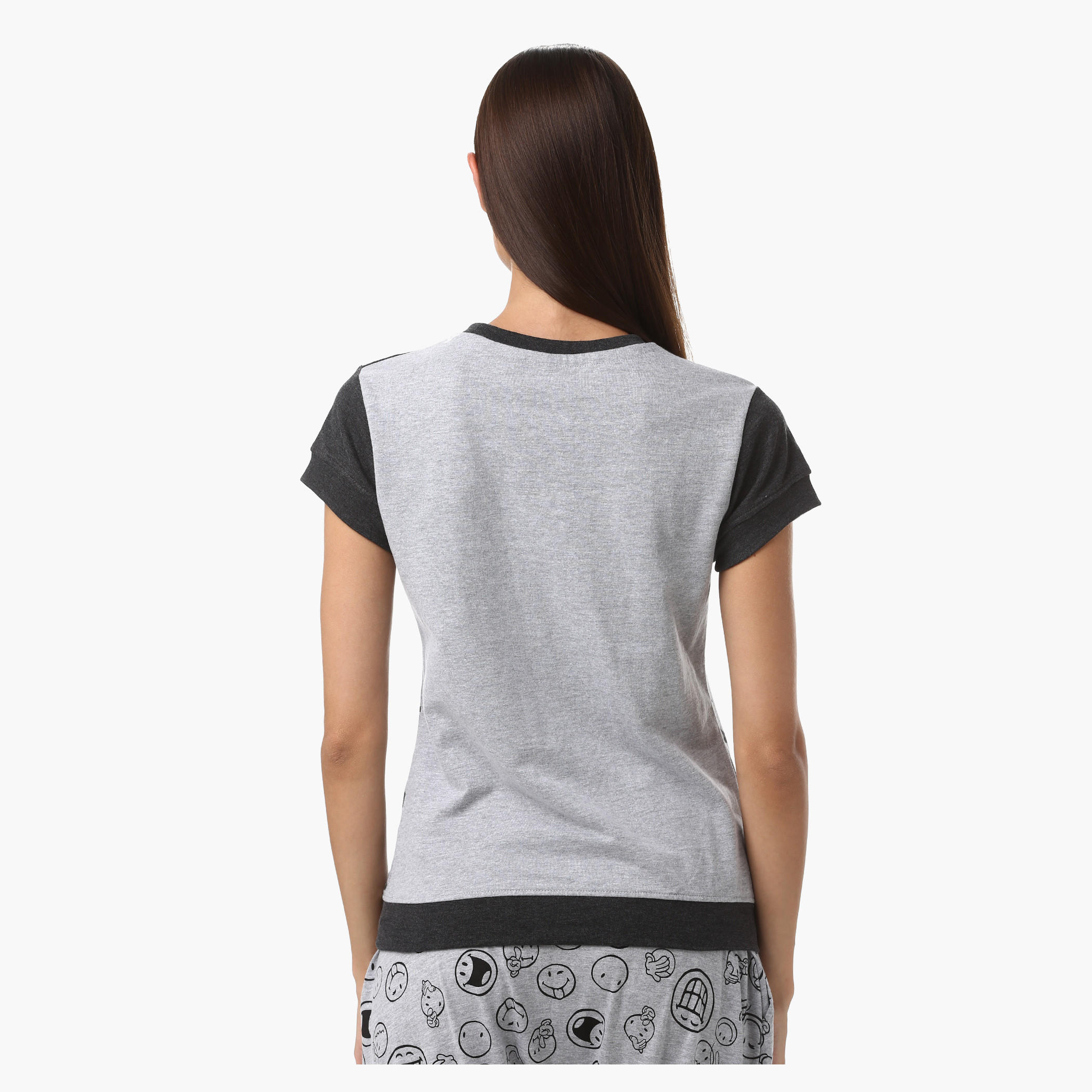 Smiley World Melange Printed T-Shirt with Short Sleeves-women-clothing-tshirts-image-2