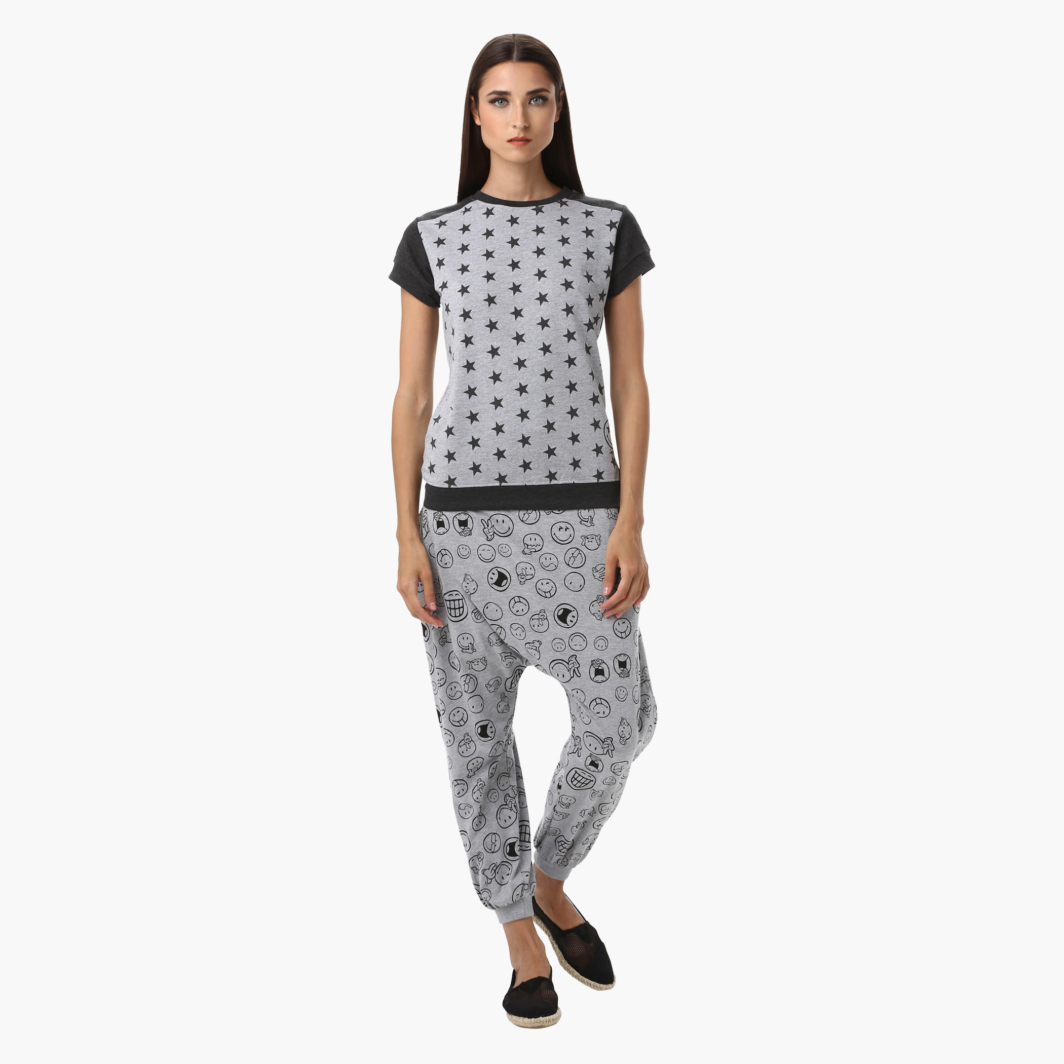 Smiley World Melange Printed T-Shirt with Short Sleeves-women-clothing-tshirts-image-5