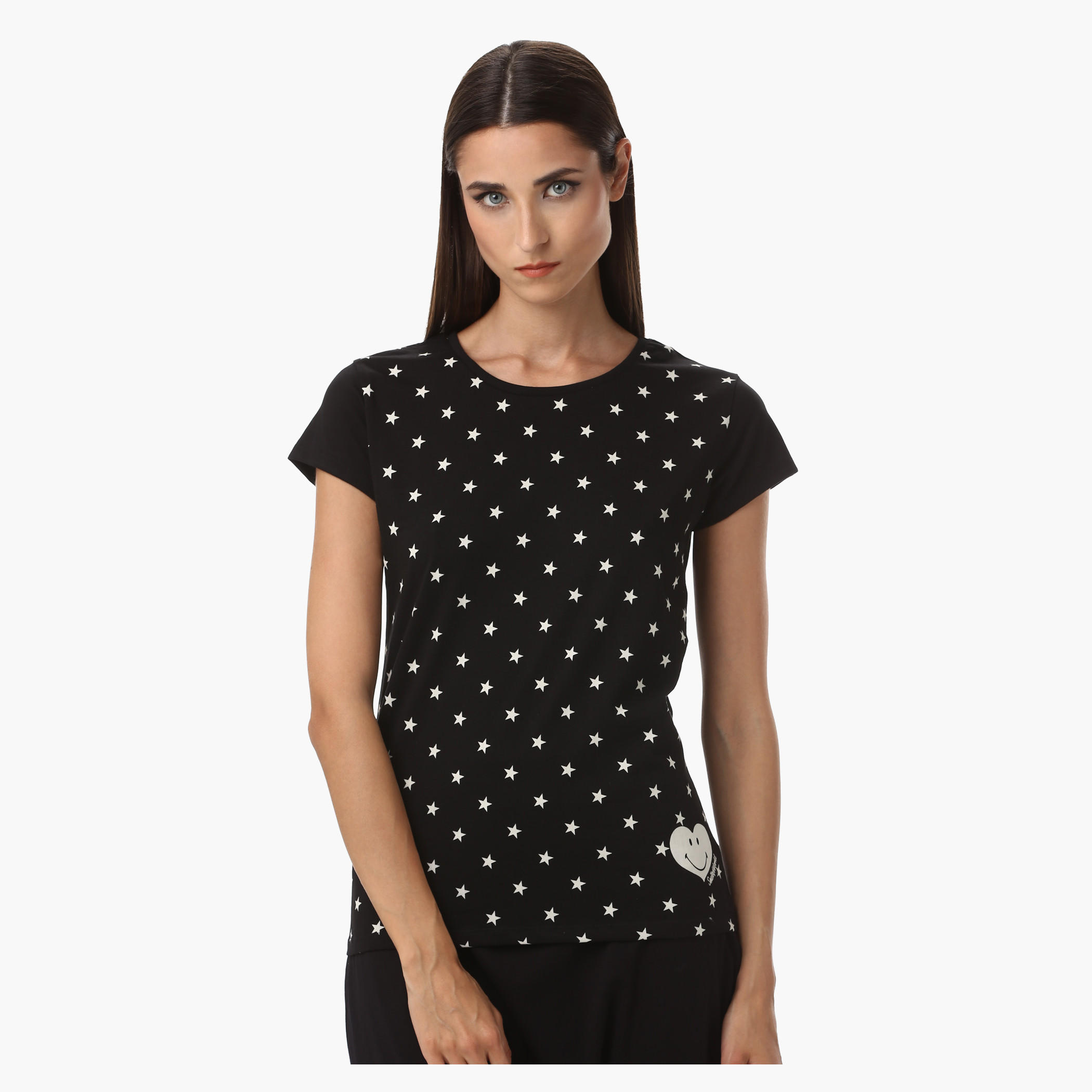 Smiley World Cotton Printed T-Shirt with Short Sleeves-women-clothing-tshirts-image-1