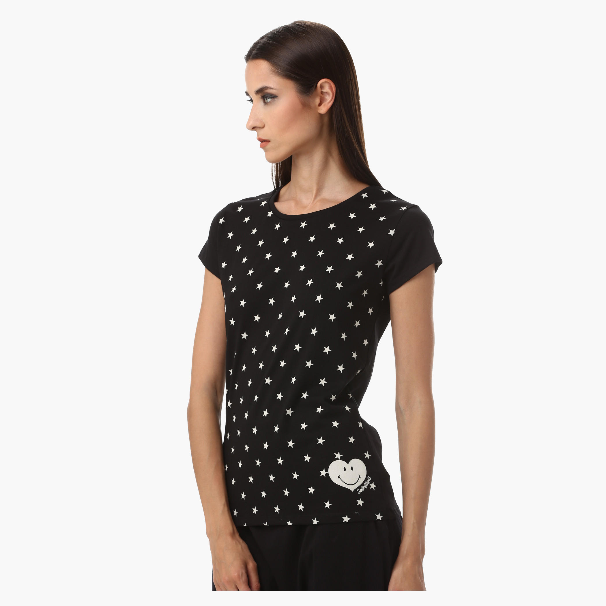 Smiley World Cotton Printed T-Shirt with Short Sleeves-women-clothing-tshirts-image-3