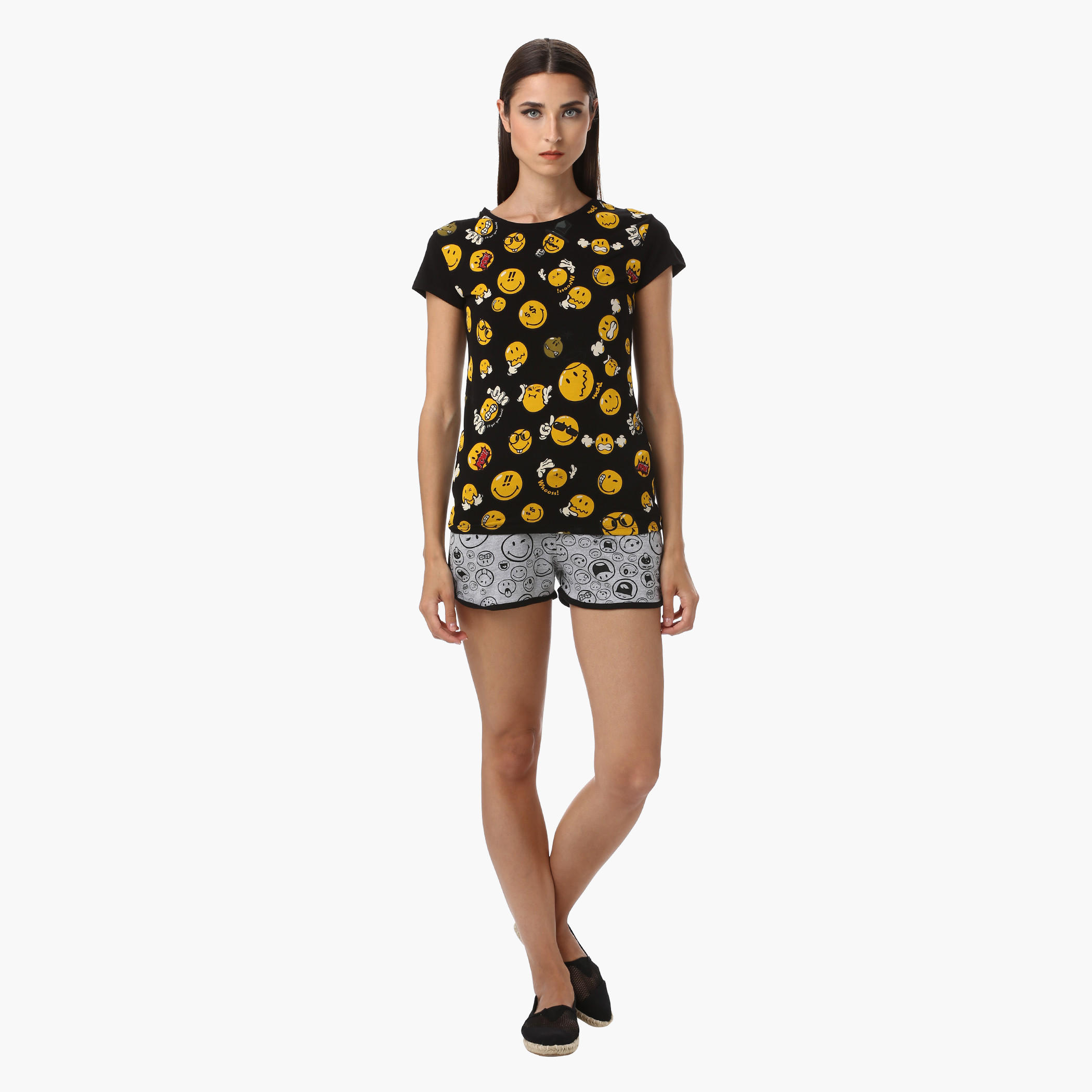 Smiley World Cotton Printed T-Shirt with Short Sleeves-women-clothing-tshirts-image-5