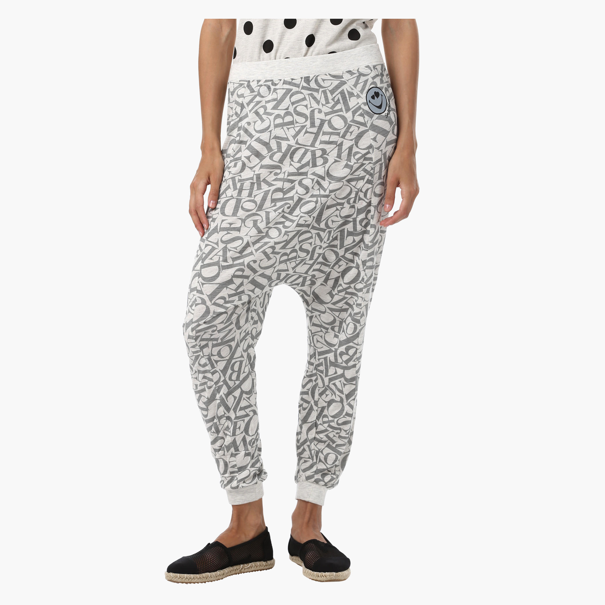 Smiley World Jog Pants with All Over Text Print-women-clothing-bottoms-joggers-image-1