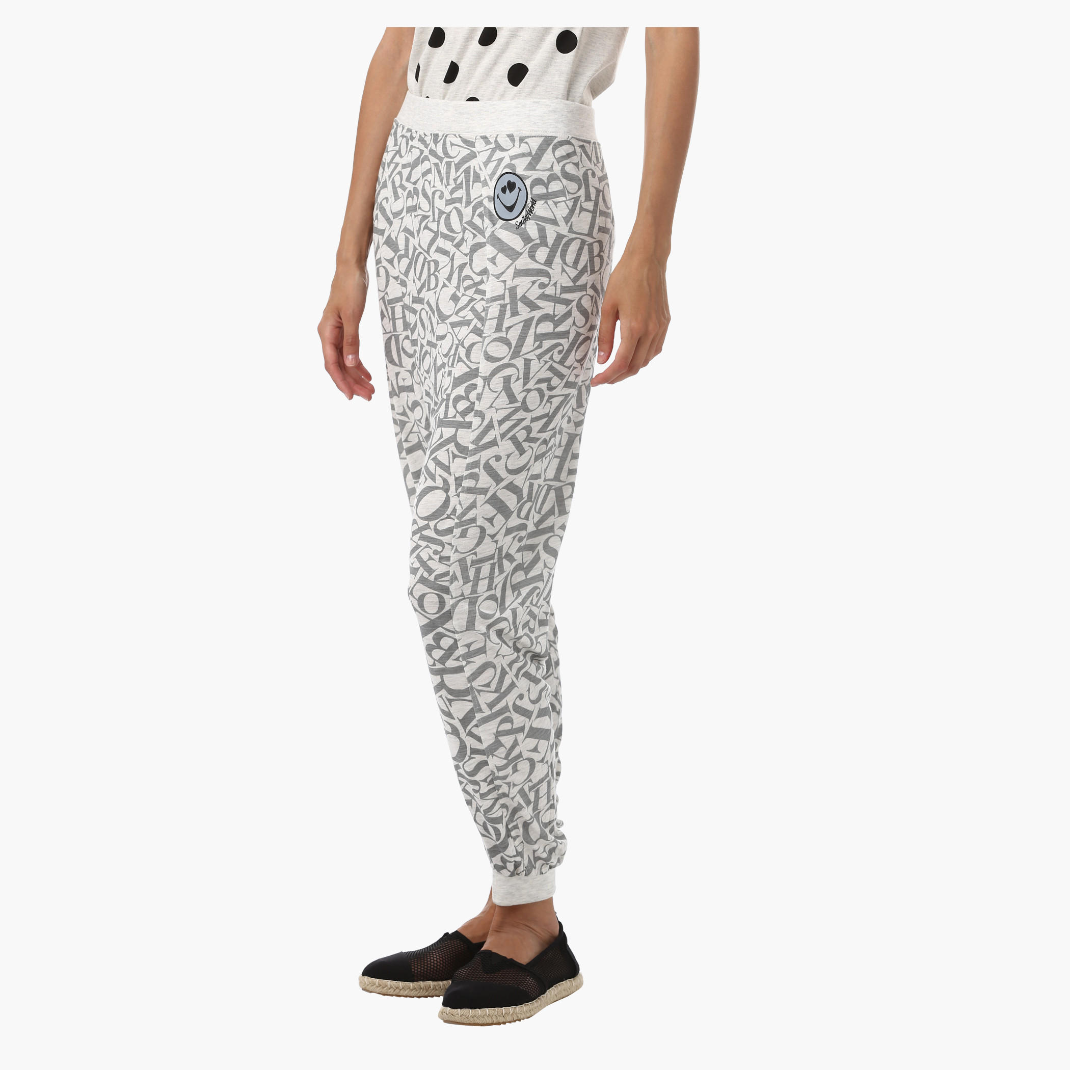 Smiley World Jog Pants with All Over Text Print-women-clothing-bottoms-joggers-image-3