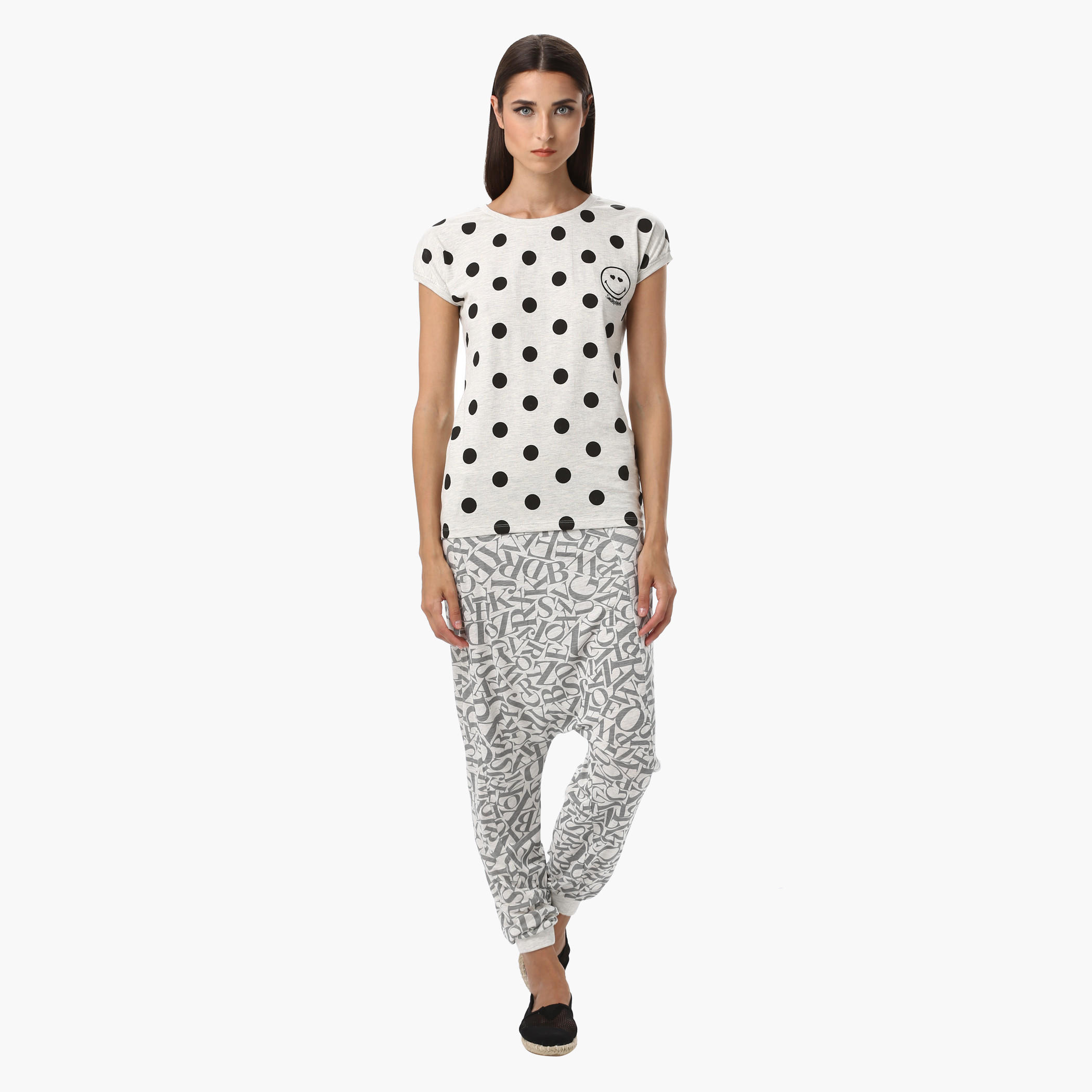Smiley World Jog Pants with All Over Text Print-women-clothing-bottoms-joggers-image-5