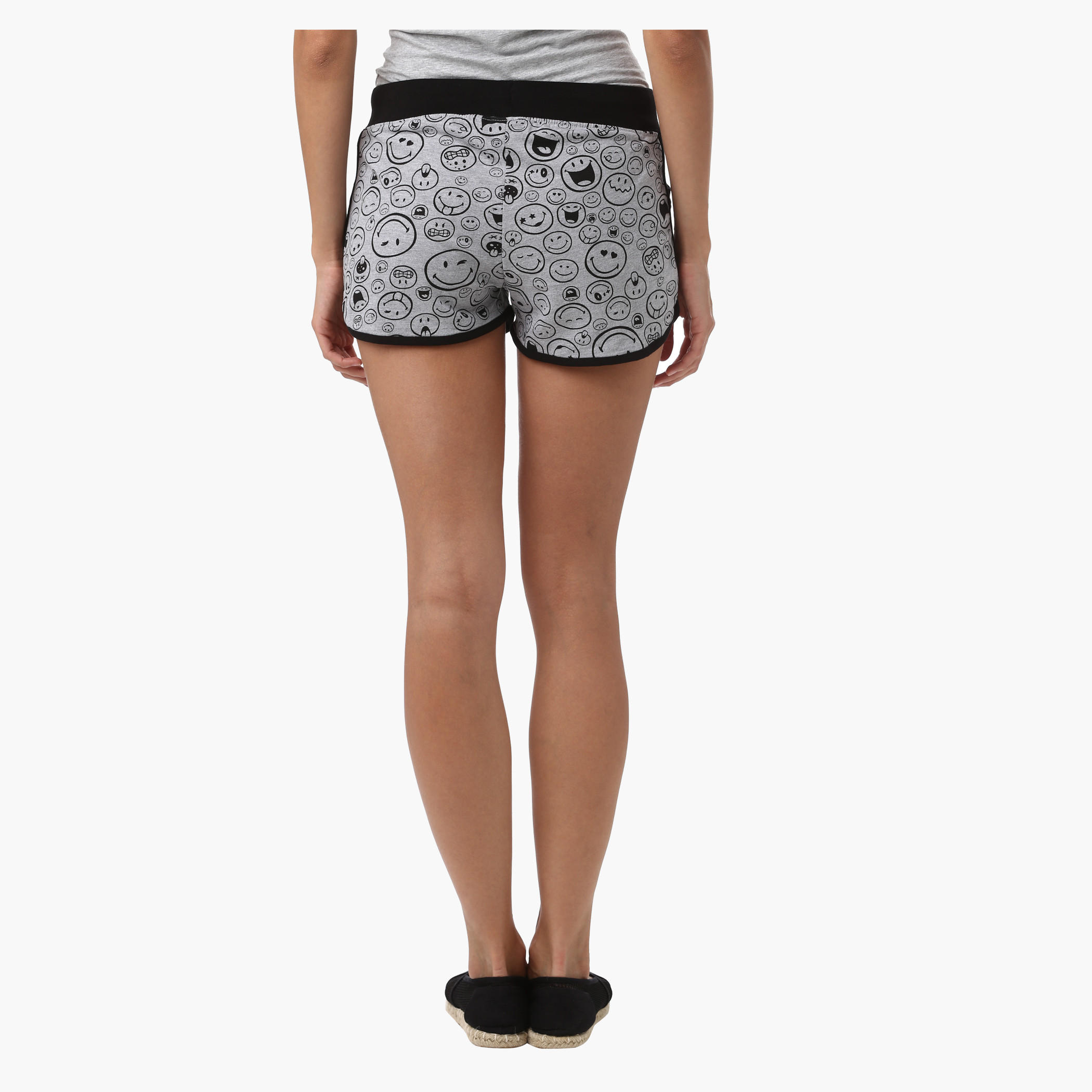 Smiley World Melange Shorts with All Over Print-women-clothing-bottoms-shorts-image-2