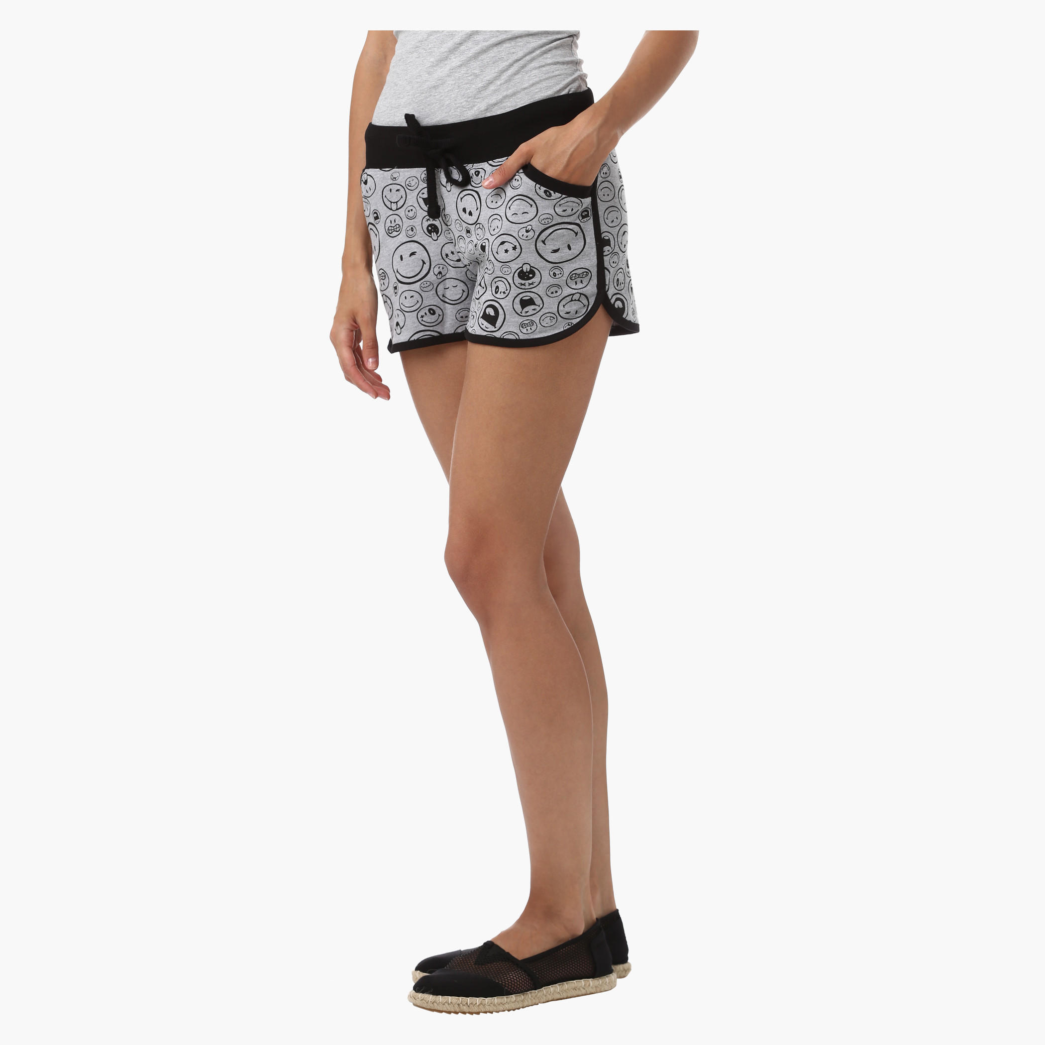 Smiley World Melange Shorts with All Over Print-women-clothing-bottoms-shorts-image-3