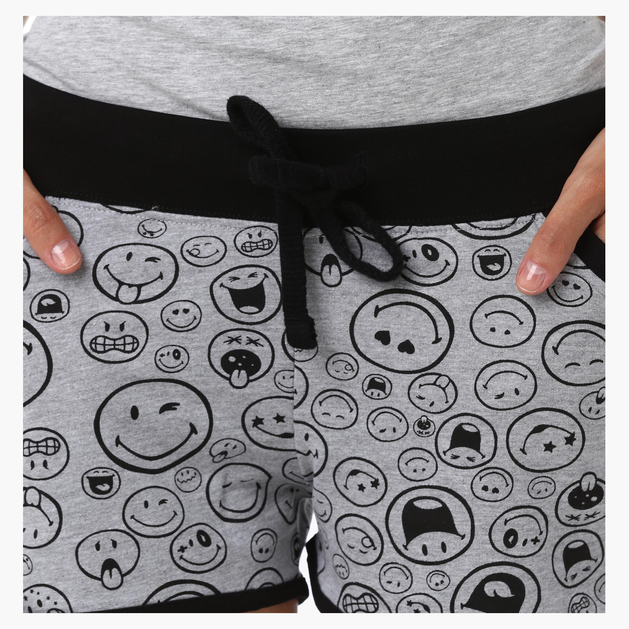 Smiley World Melange Shorts with All Over Print-women-clothing-bottoms-shorts-image-4