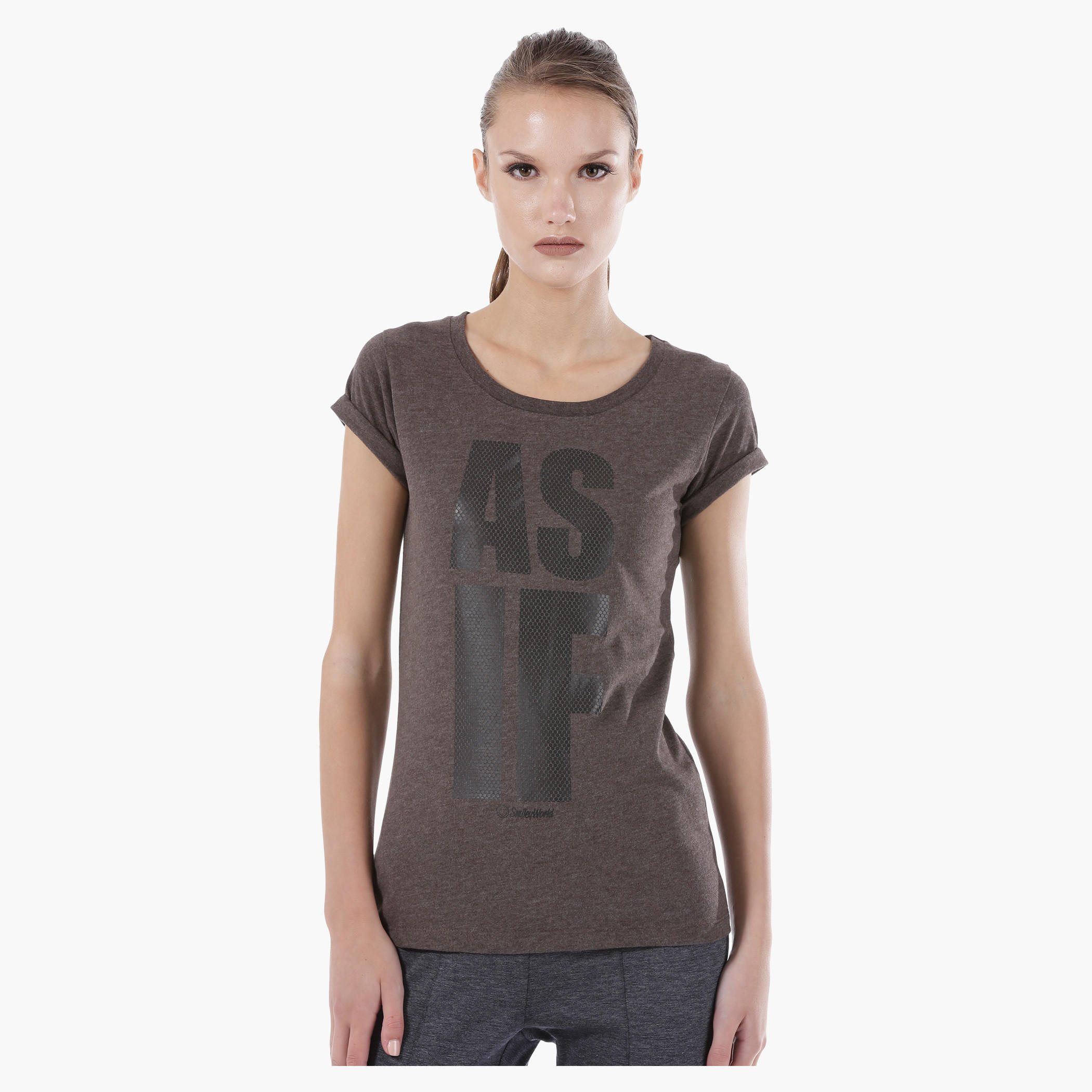 Smiley World Printed Melange T-Shirt with Short Sleeves in Regular Fit-women-clothing-tshirts-image-5