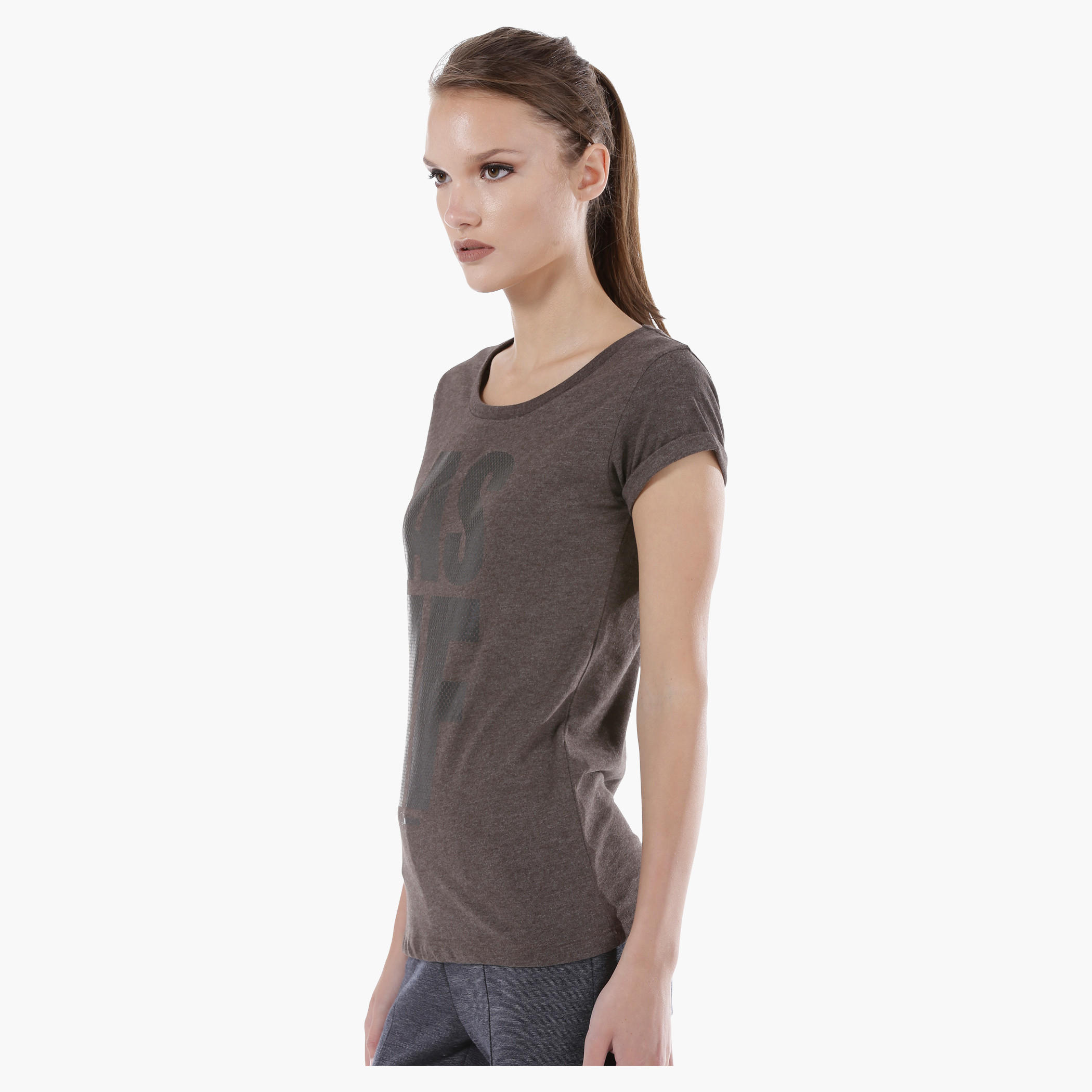 Smiley World Printed Melange T-Shirt with Short Sleeves in Regular Fit-women-clothing-tshirts-image-3