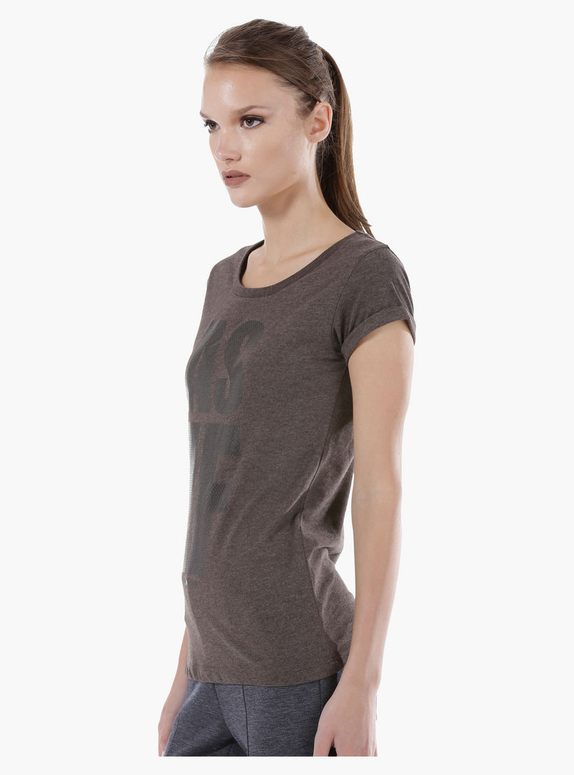 Smiley World Printed Melange T-Shirt with Short Sleeves in Regular Fit-women-clothing-tshirts-image-3