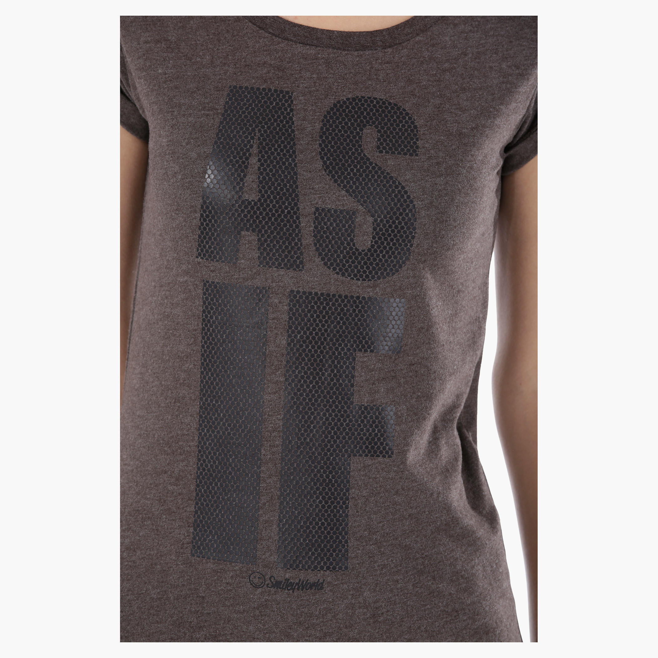 Smiley World Printed Melange T-Shirt with Short Sleeves in Regular Fit-women-clothing-tshirts-image-2