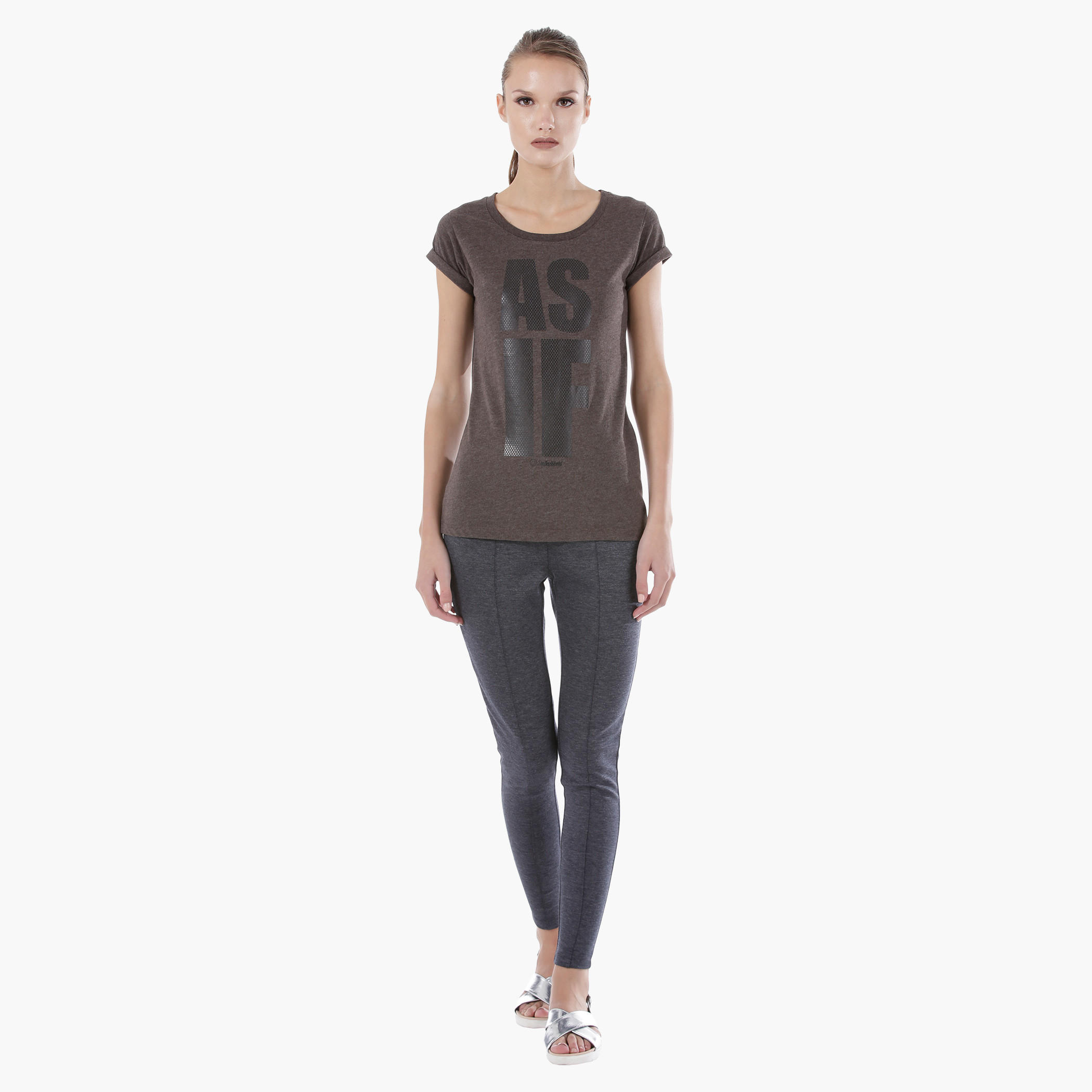 Smiley World Printed Melange T-Shirt with Short Sleeves in Regular Fit-women-clothing-tshirts-image-1