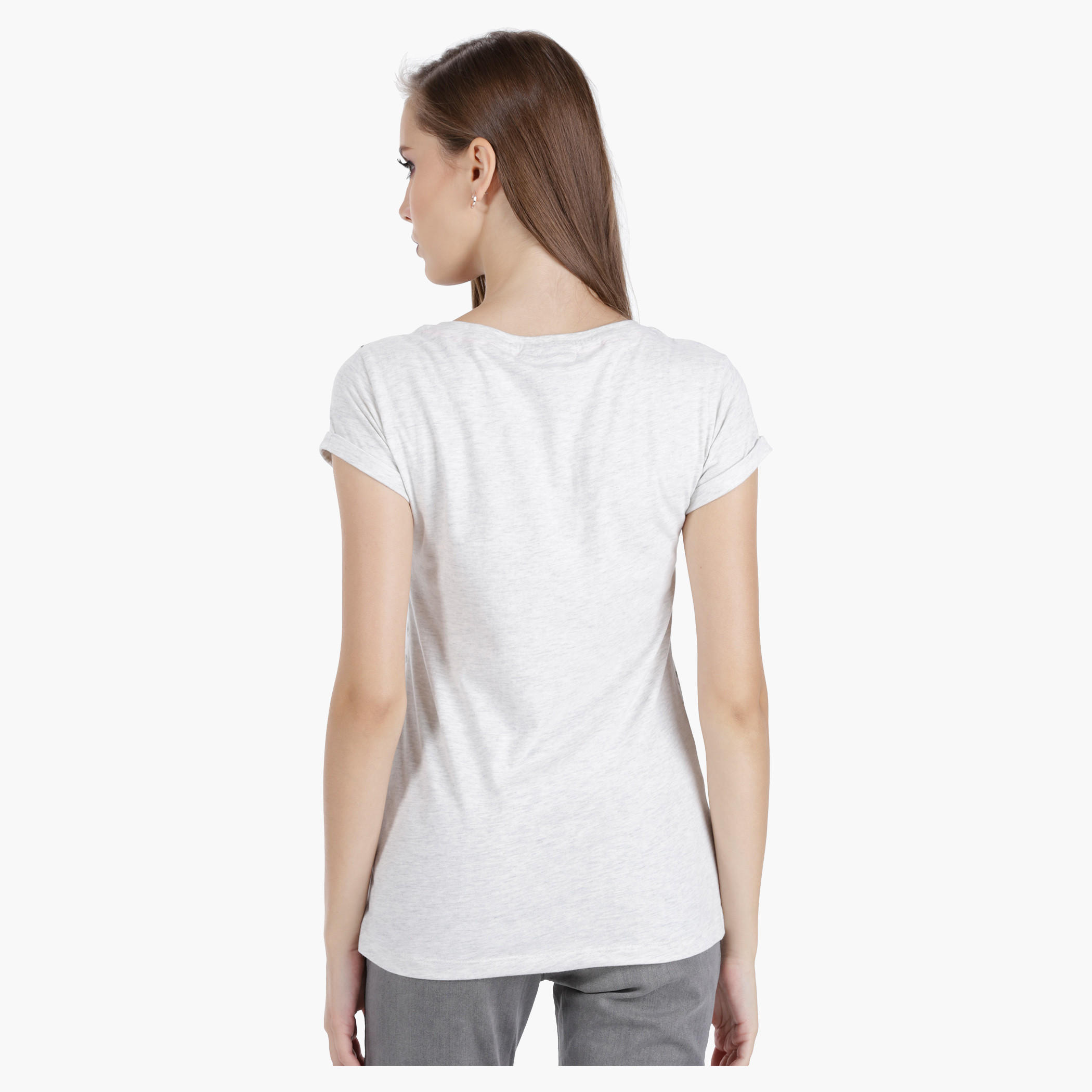 Smiley World Melange T-Shirt with Placement Print in Regular Fit-women-clothing-tshirts-image-2