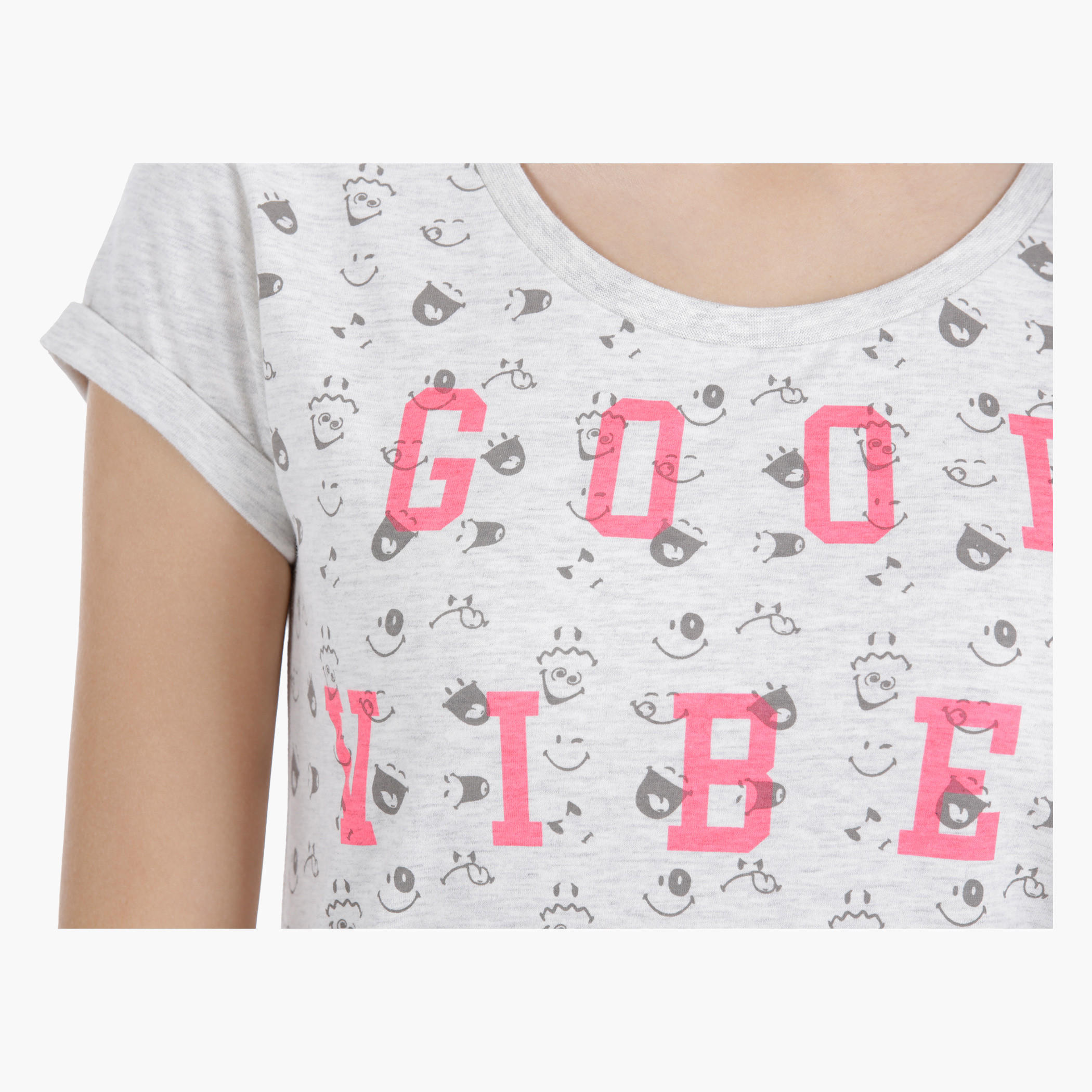 Smiley World Melange T-Shirt with Placement Print in Regular Fit-women-clothing-tshirts-image-4